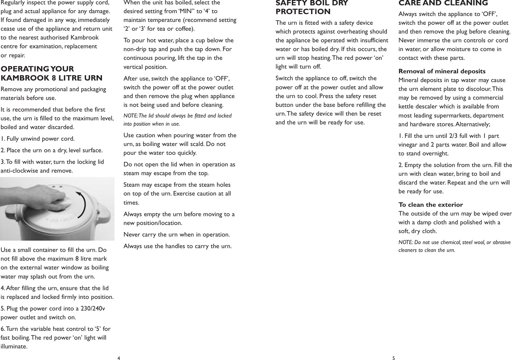 Page 3 of 4 - Kambrook Kambrook-8-Litre-Urn-Kur10-Users-Manual- 8856 KOH6/10/12T Manual  Kambrook-8-litre-urn-kur10-users-manual