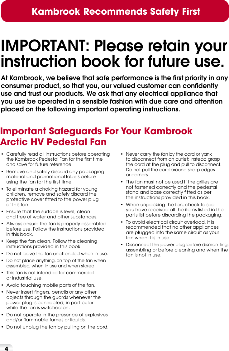 Page 5 of 12 - Kambrook Kambrook-Kambrook-Fan-Kfa423-Users-Manual-  Kambrook-kambrook-fan-kfa423-users-manual