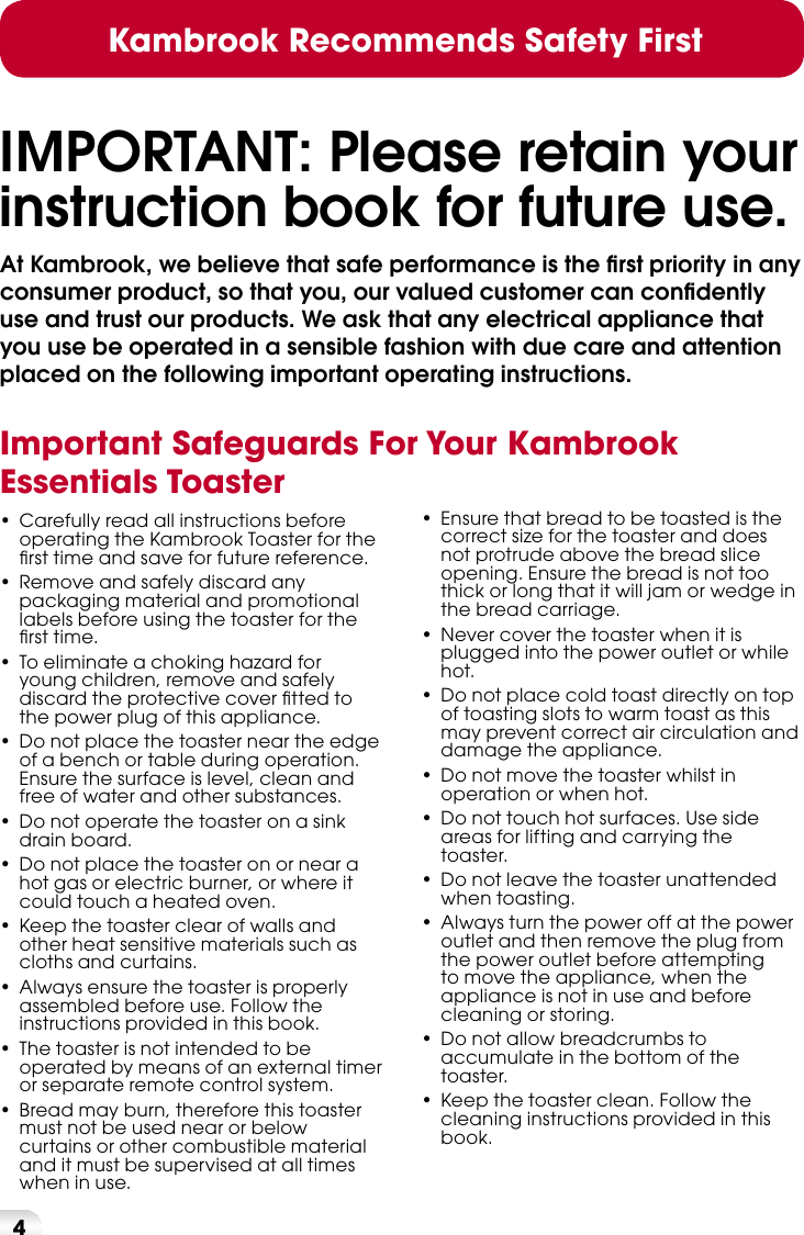 Page 4 of 12 - Kambrook Kambrook-Kt60-Users-Manual-  Kambrook-kt60-users-manual