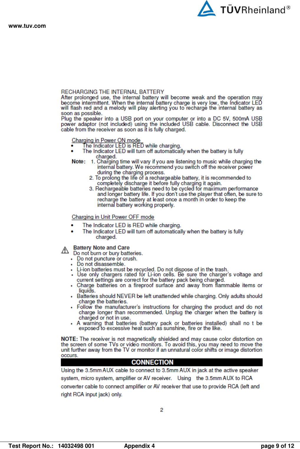 www.tuv.com   Test Report No.:  14032498 001  Appendix 4  page 9 of 12 