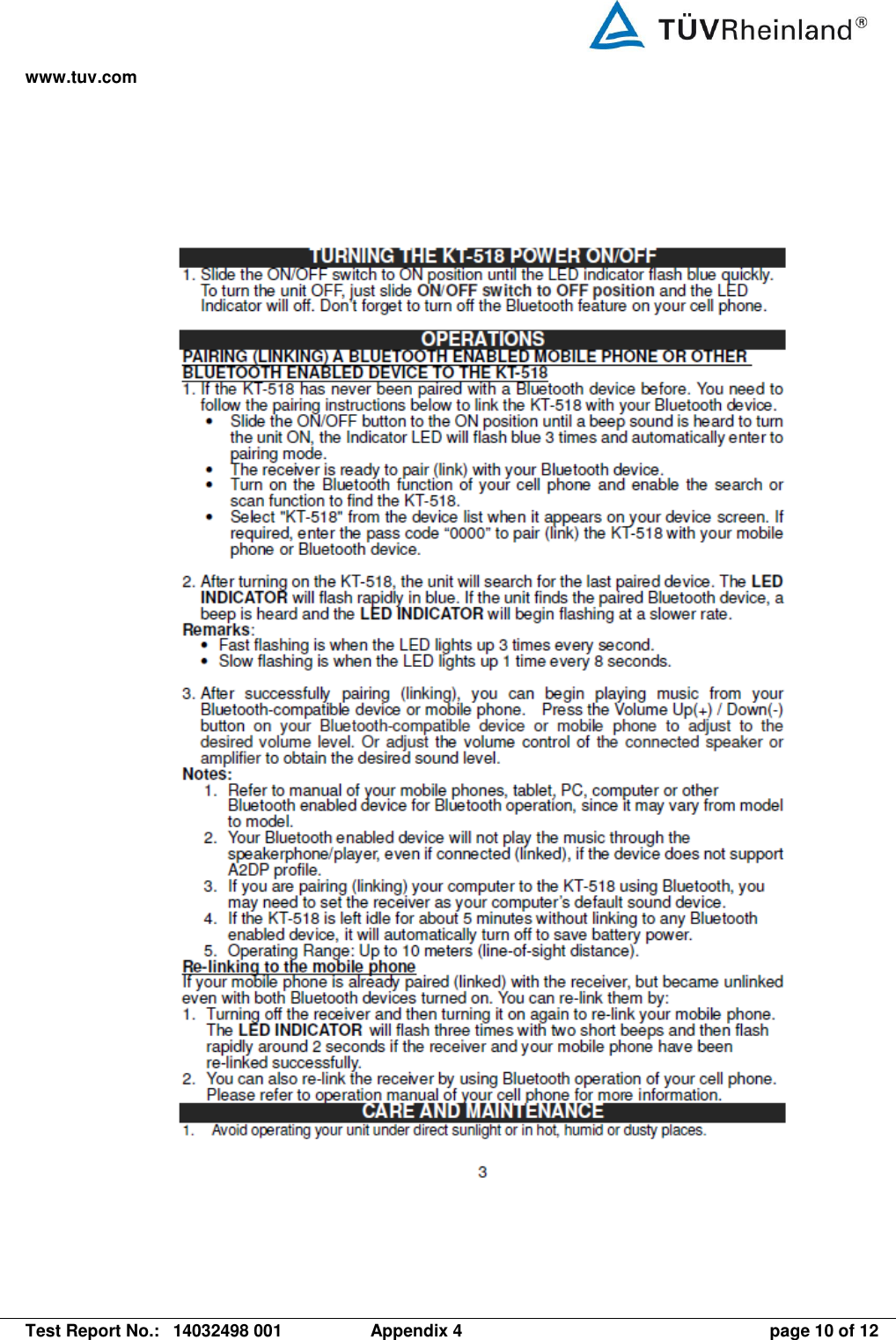 www.tuv.com   Test Report No.:  14032498 001  Appendix 4  page 10 of 12 