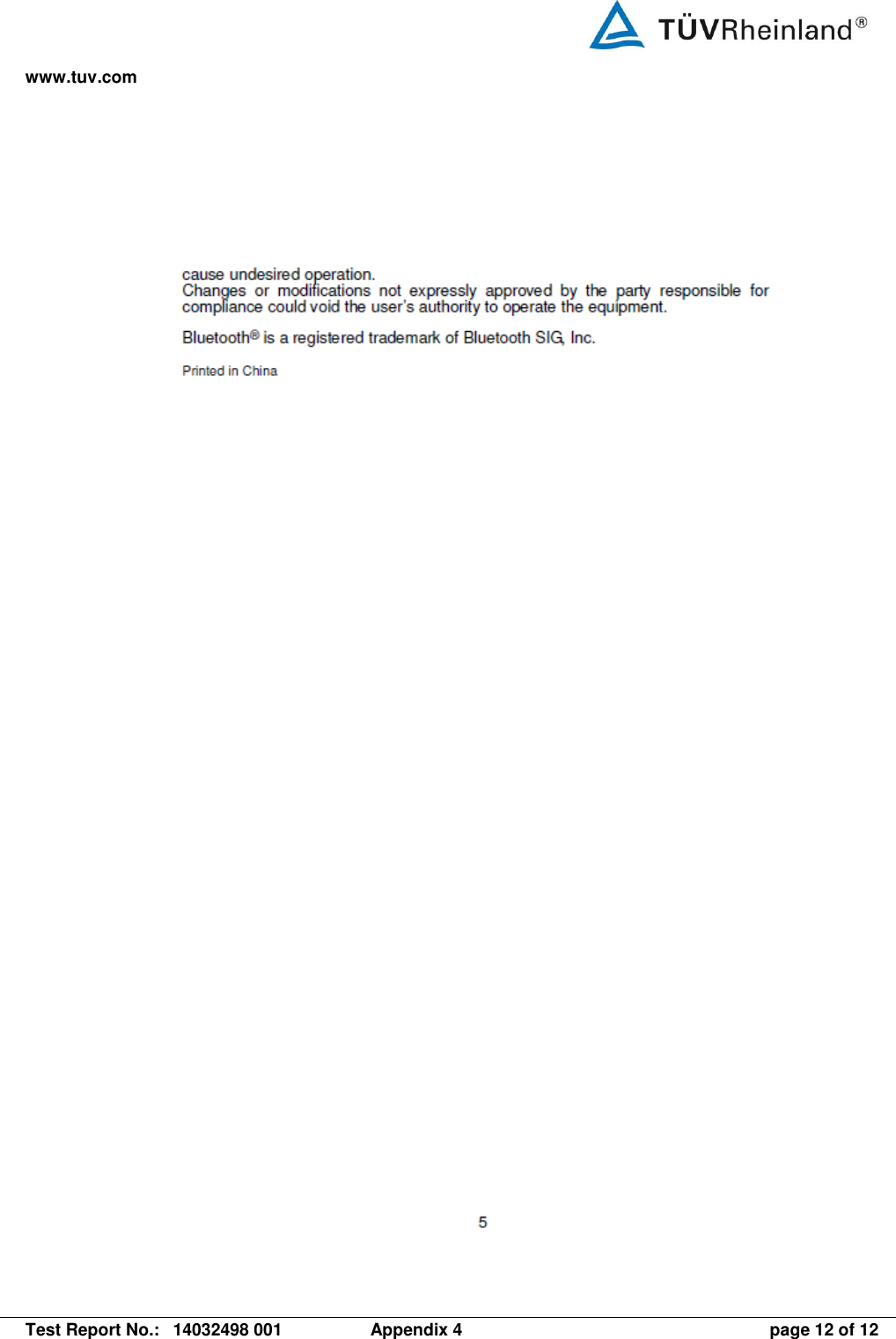 www.tuv.com   Test Report No.:  14032498 001  Appendix 4  page 12 of 12  