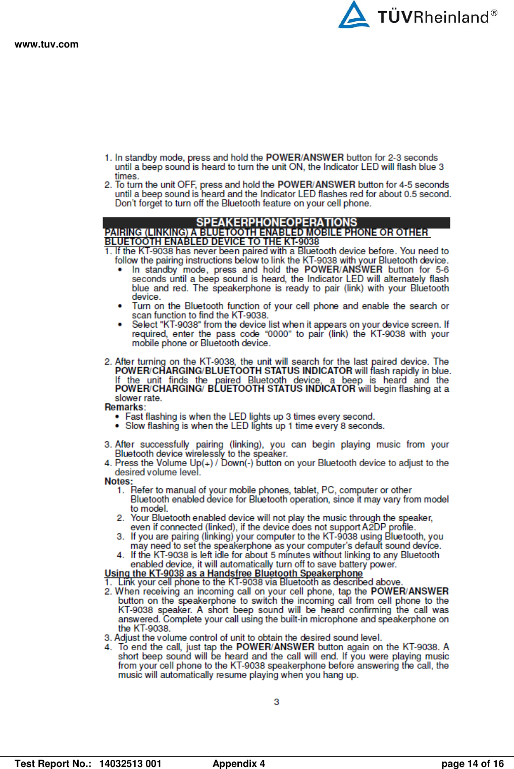 www.tuv.com   Test Report No.:  14032513 001  Appendix 4  page 14 of 16  