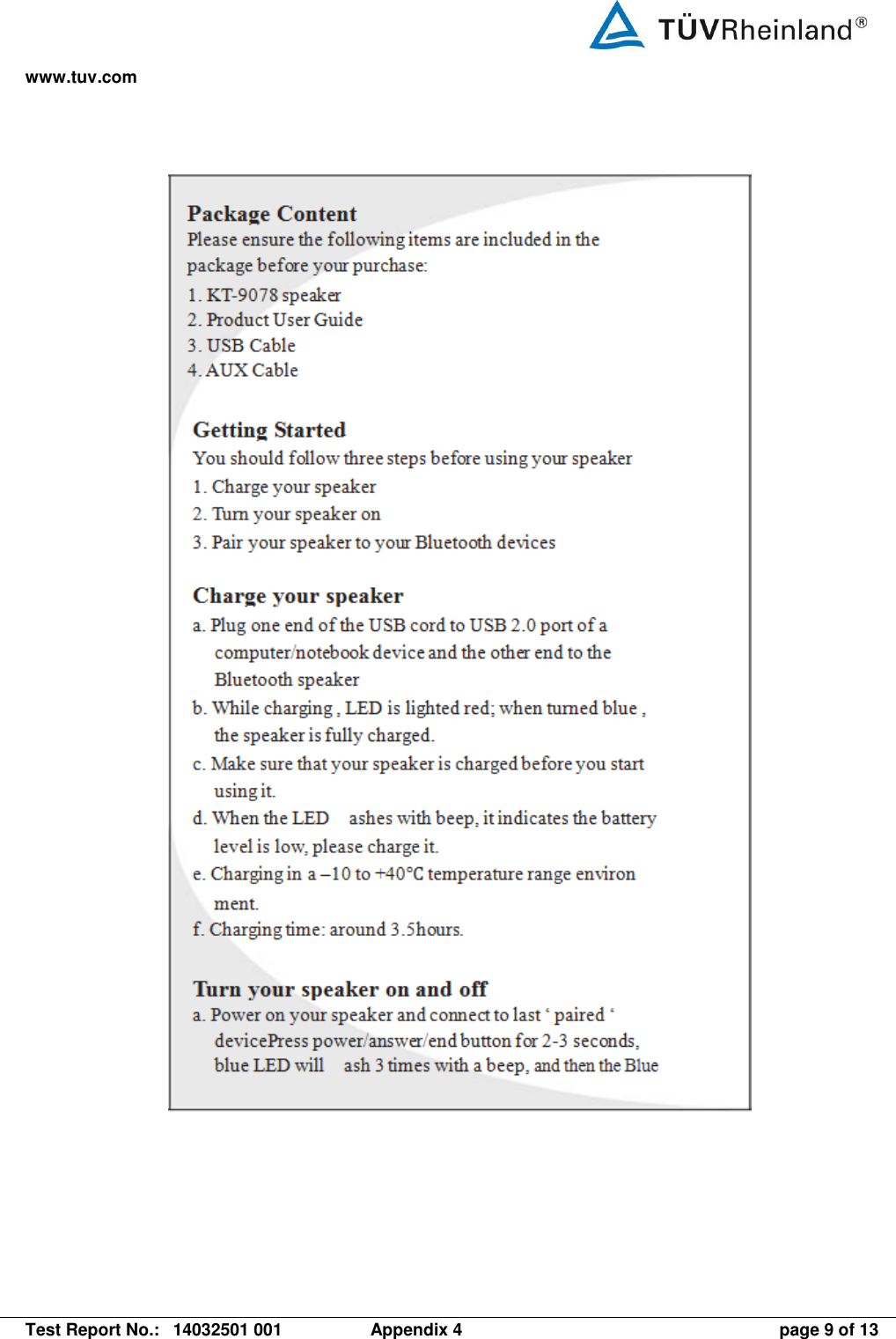 www.tuv.com   Test Report No.:  14032501 001  Appendix 4  page 9 of 13 