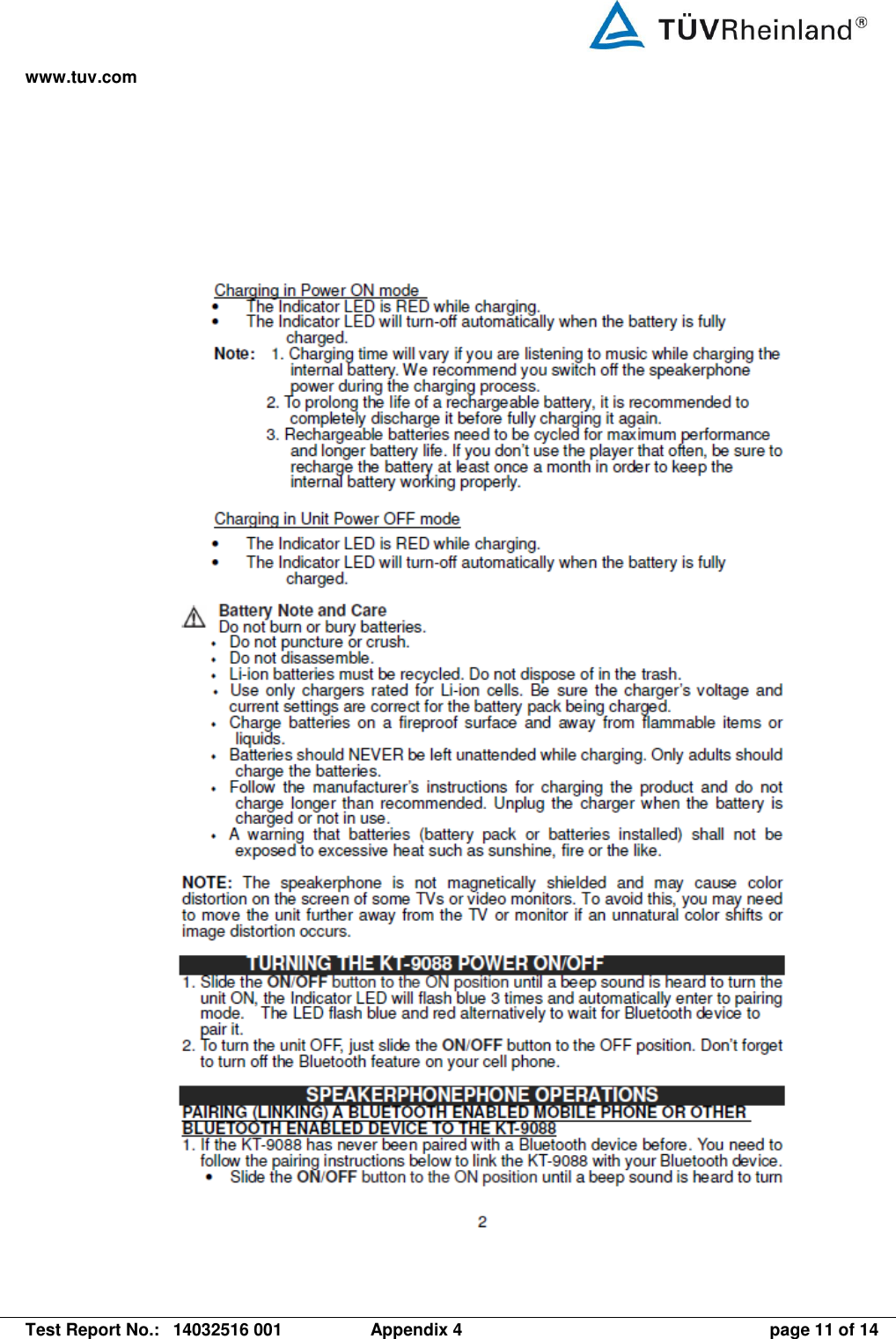 www.tuv.com   Test Report No.:  14032516 001  Appendix 4  page 11 of 14  