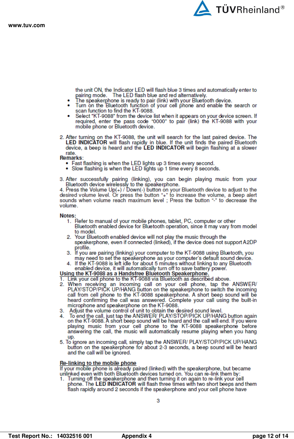 www.tuv.com   Test Report No.:  14032516 001  Appendix 4  page 12 of 14  