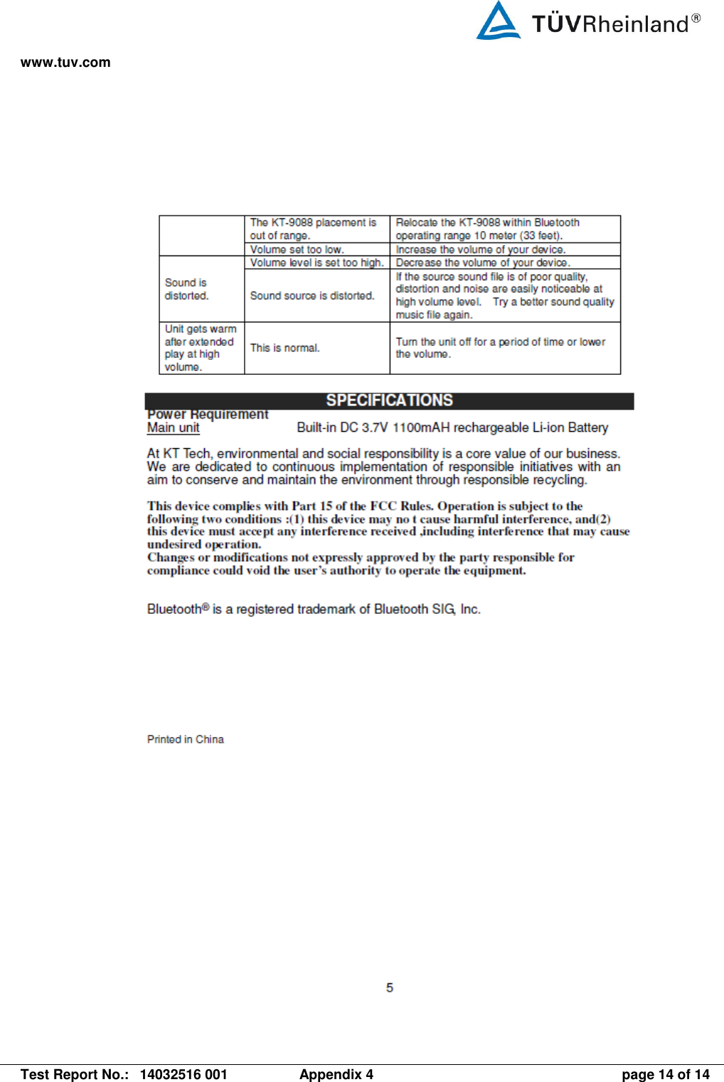 www.tuv.com   Test Report No.:  14032516 001  Appendix 4  page 14 of 14  