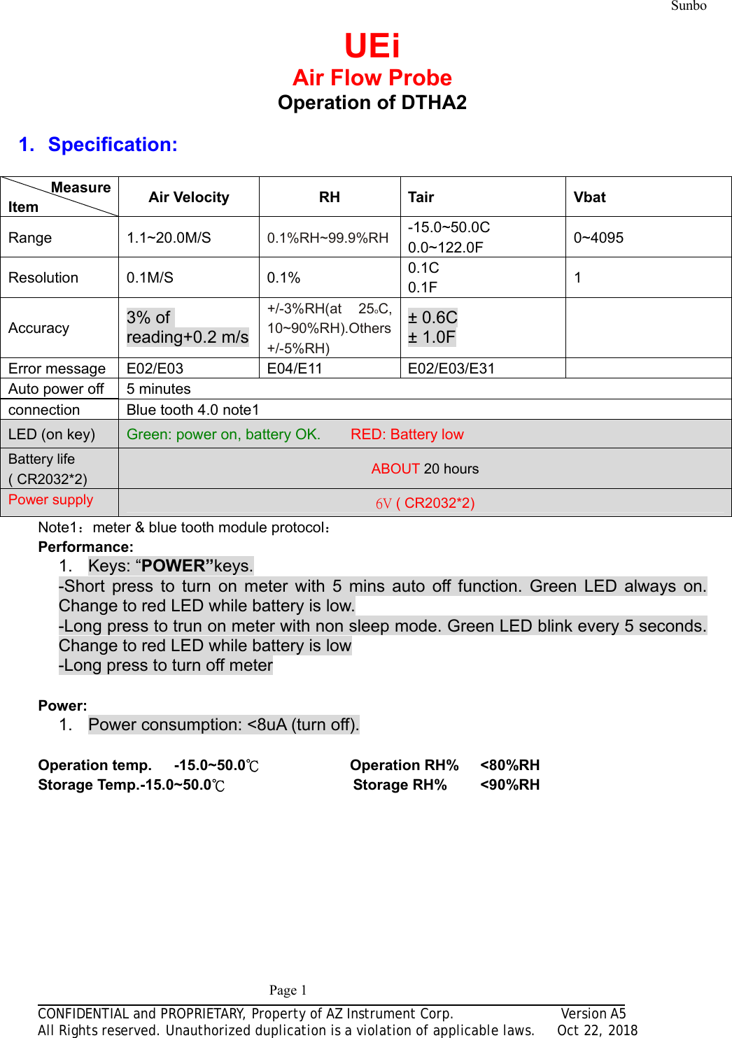 Page 2 of Kane USA DTHA2 Air Flow Probe User Manual