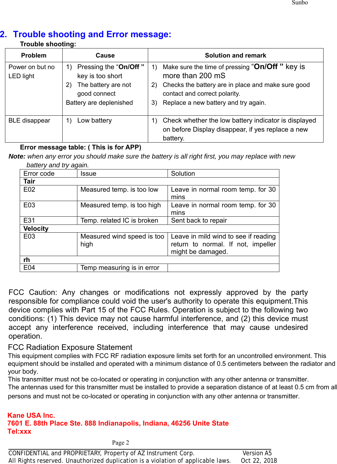 Page 3 of Kane USA DTHA2 Air Flow Probe User Manual