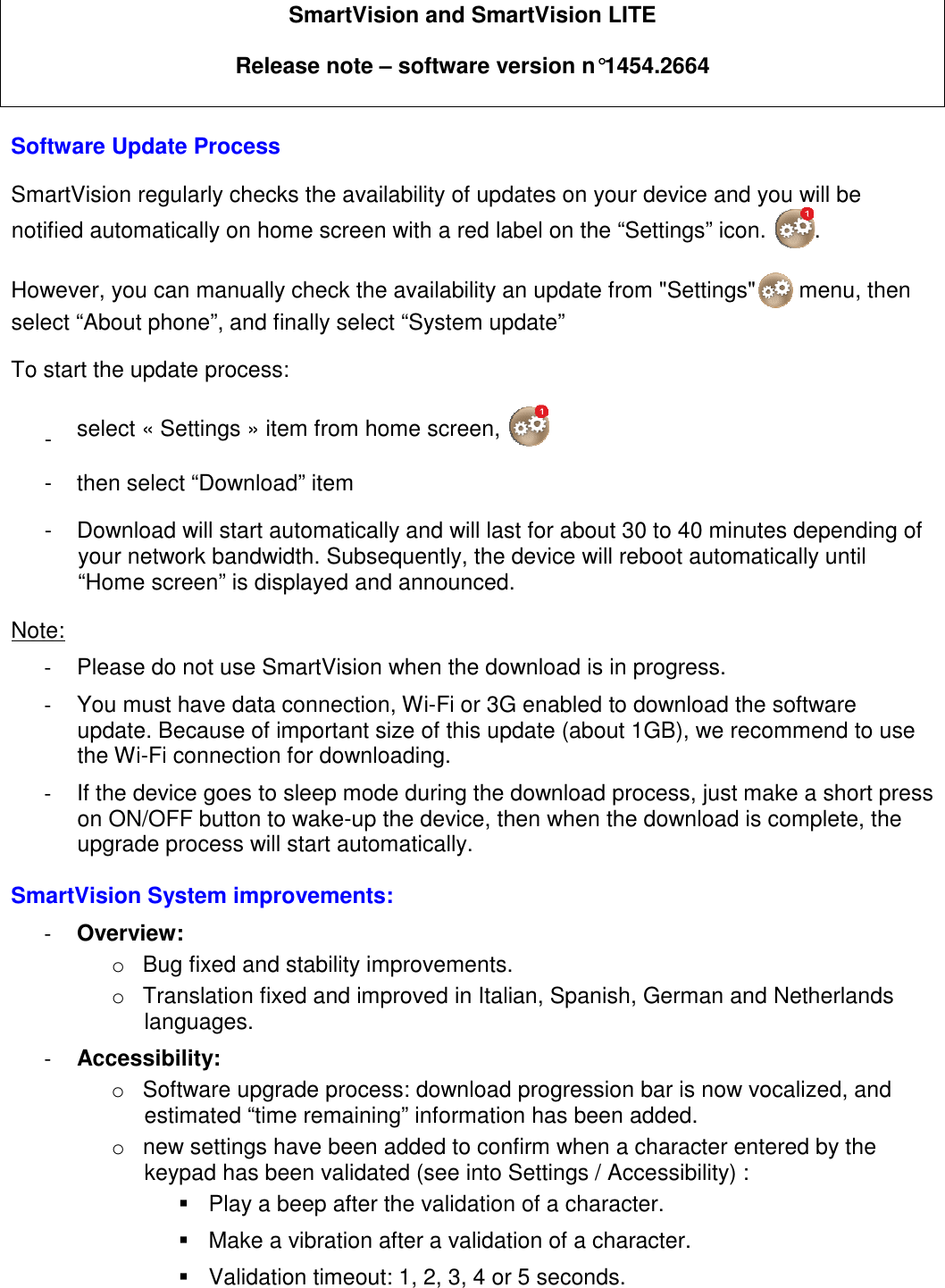 Kapsys Smartvision 1454 2664 Update Process Release Notes Rn Vision 1454 2664 En