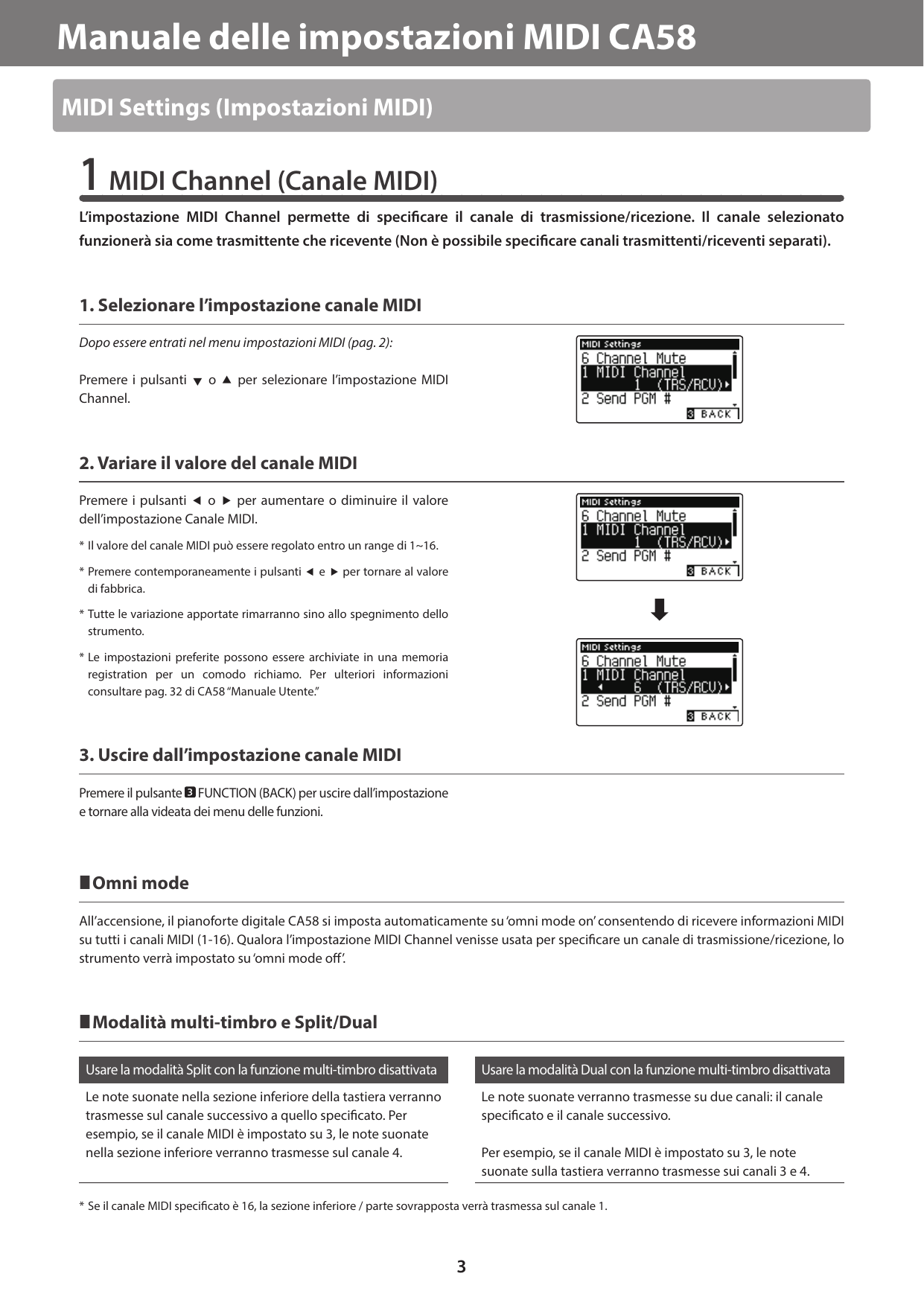 Page 3 of 9 - Kawai CA58 MIDI Settings Manual (Italian) IT