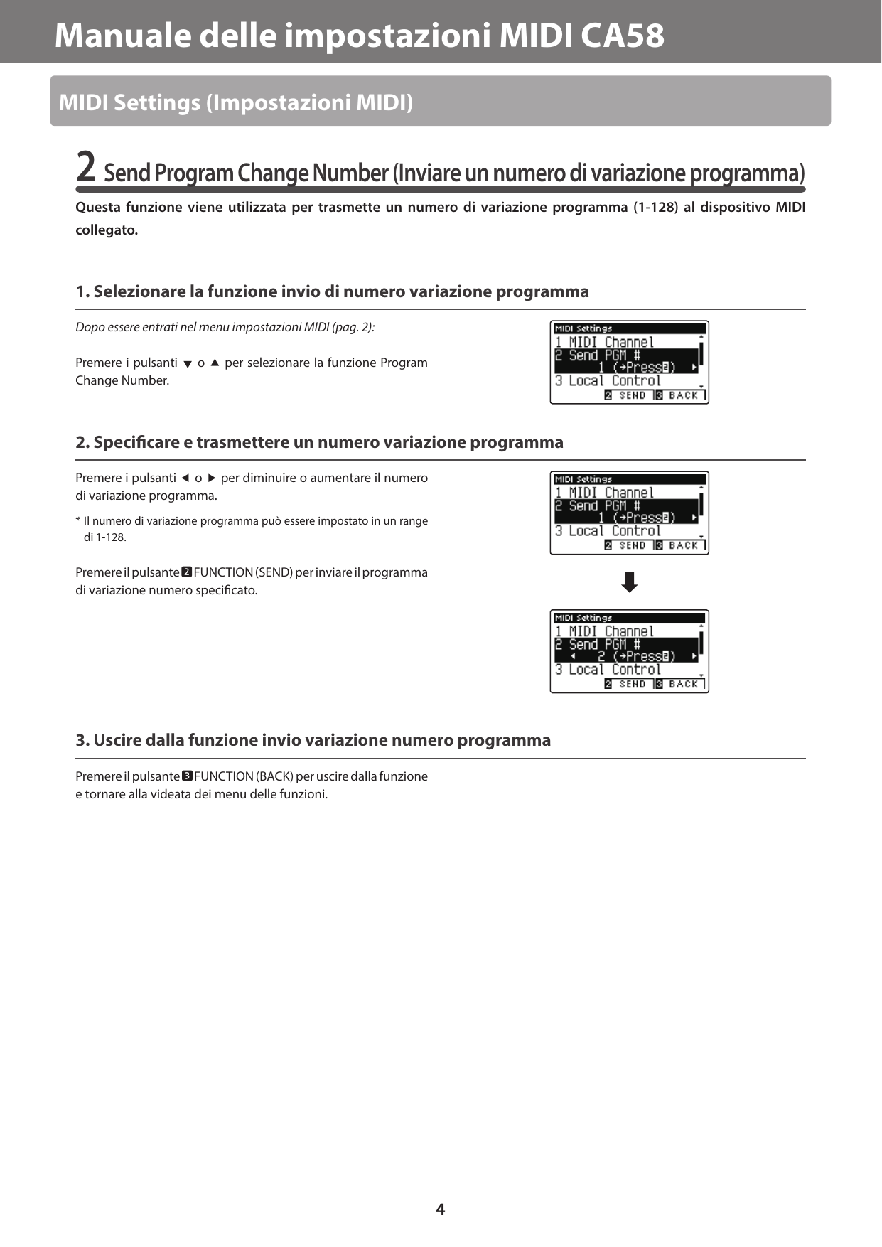 Page 4 of 9 - Kawai CA58 MIDI Settings Manual (Italian) IT