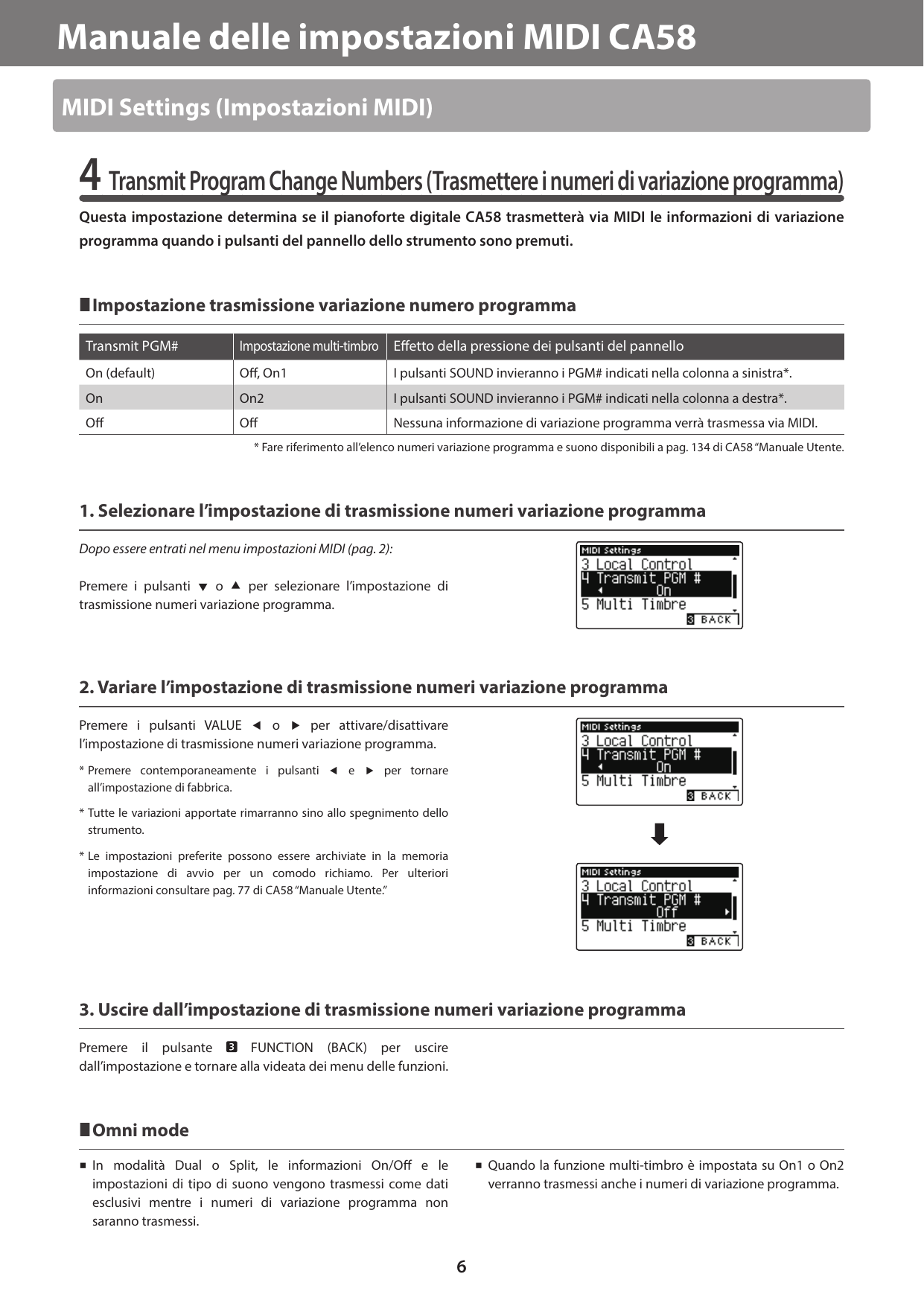 Page 6 of 9 - Kawai CA58 MIDI Settings Manual (Italian) IT