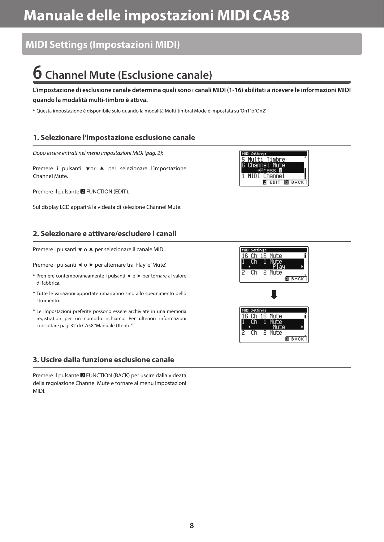 Page 8 of 9 - Kawai CA58 MIDI Settings Manual (Italian) IT