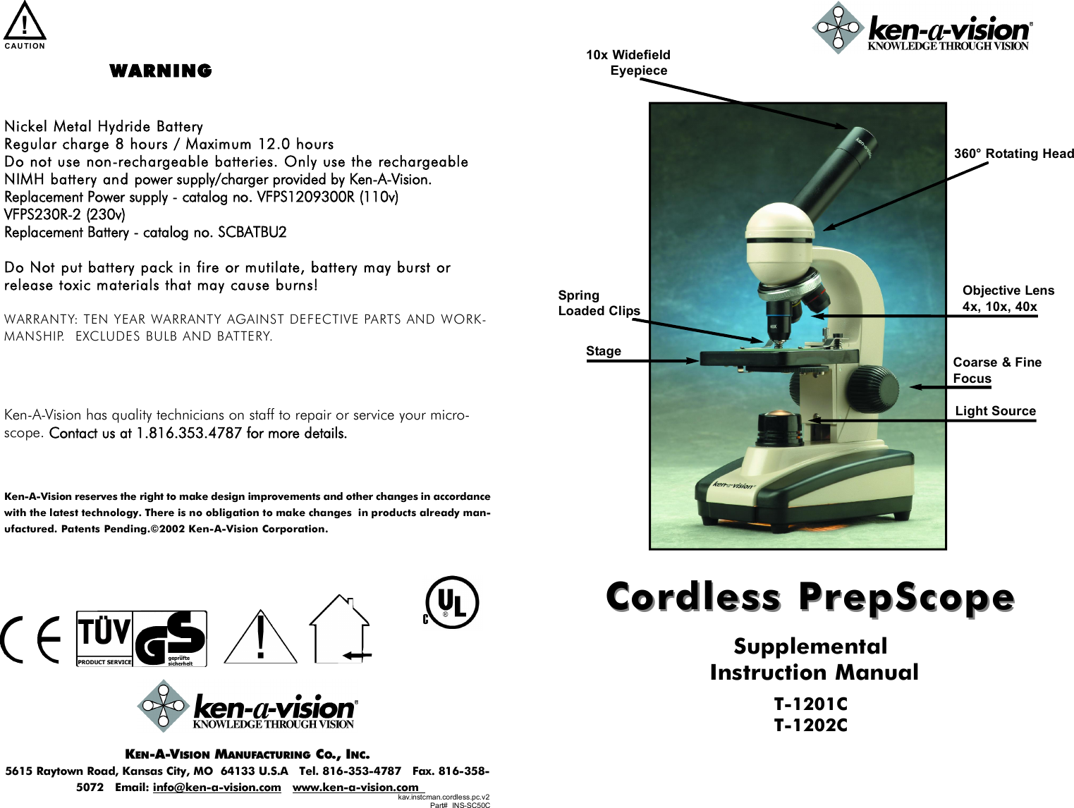 Page 1 of 2 - Ken-A-Vision Ken-A-Vision-Ken-A-Vision-Inc-Microscope-And-Magnifier-T-1201C-Users-Manual- 1201Cordless_Manual  Ken-a-vision-ken-a-vision-inc-microscope-and-magnifier-t-1201c-users-manual