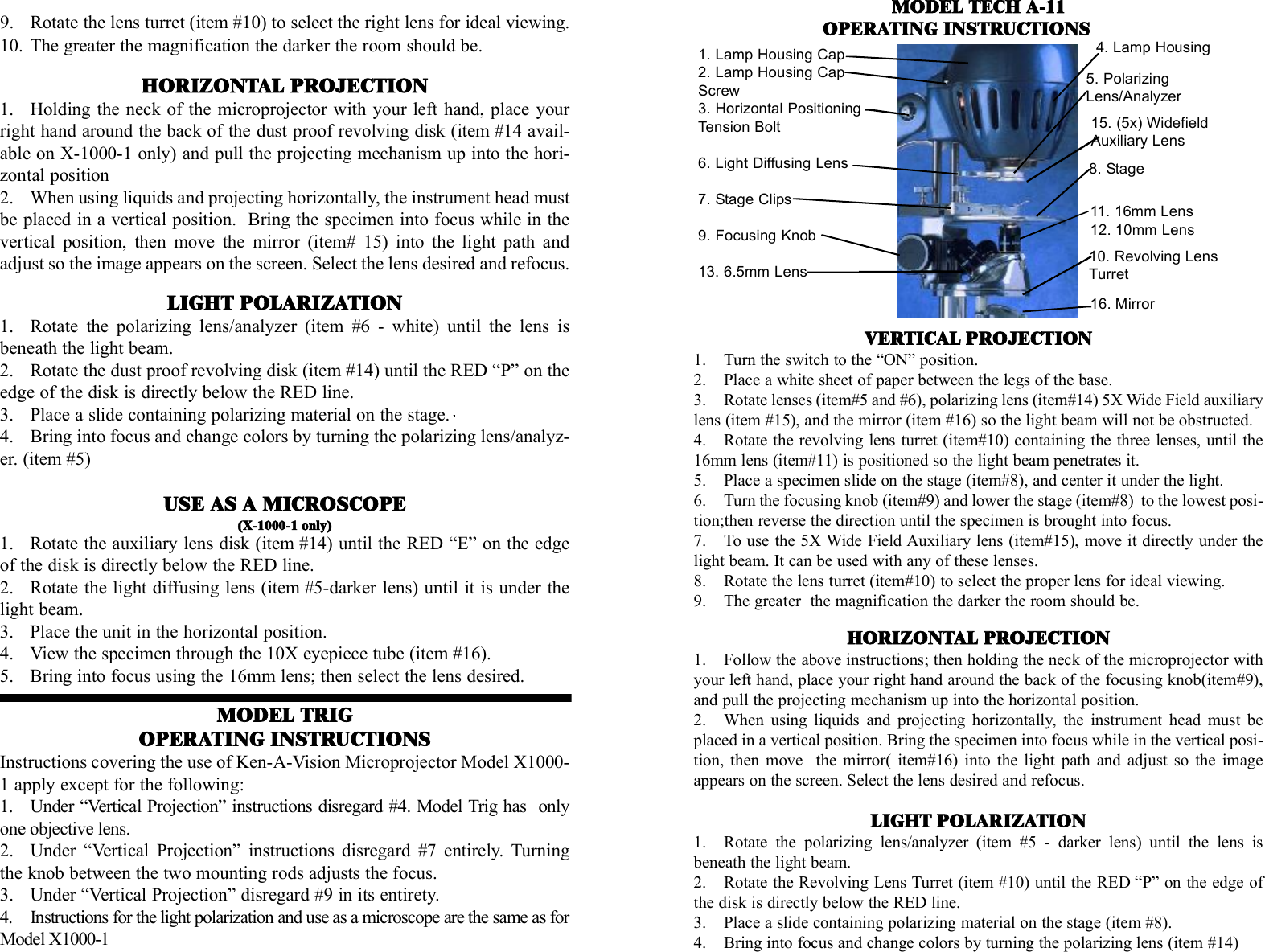 Page 1 of 4 - Ken-A-Vision Ken-A-Vision-Ken-A-Vision-Inc-Microscope-And-Magnifier-X1000-Users-Manual- Microprojector Instr Mnl V.2  Ken-a-vision-ken-a-vision-inc-microscope-and-magnifier-x1000-users-manual