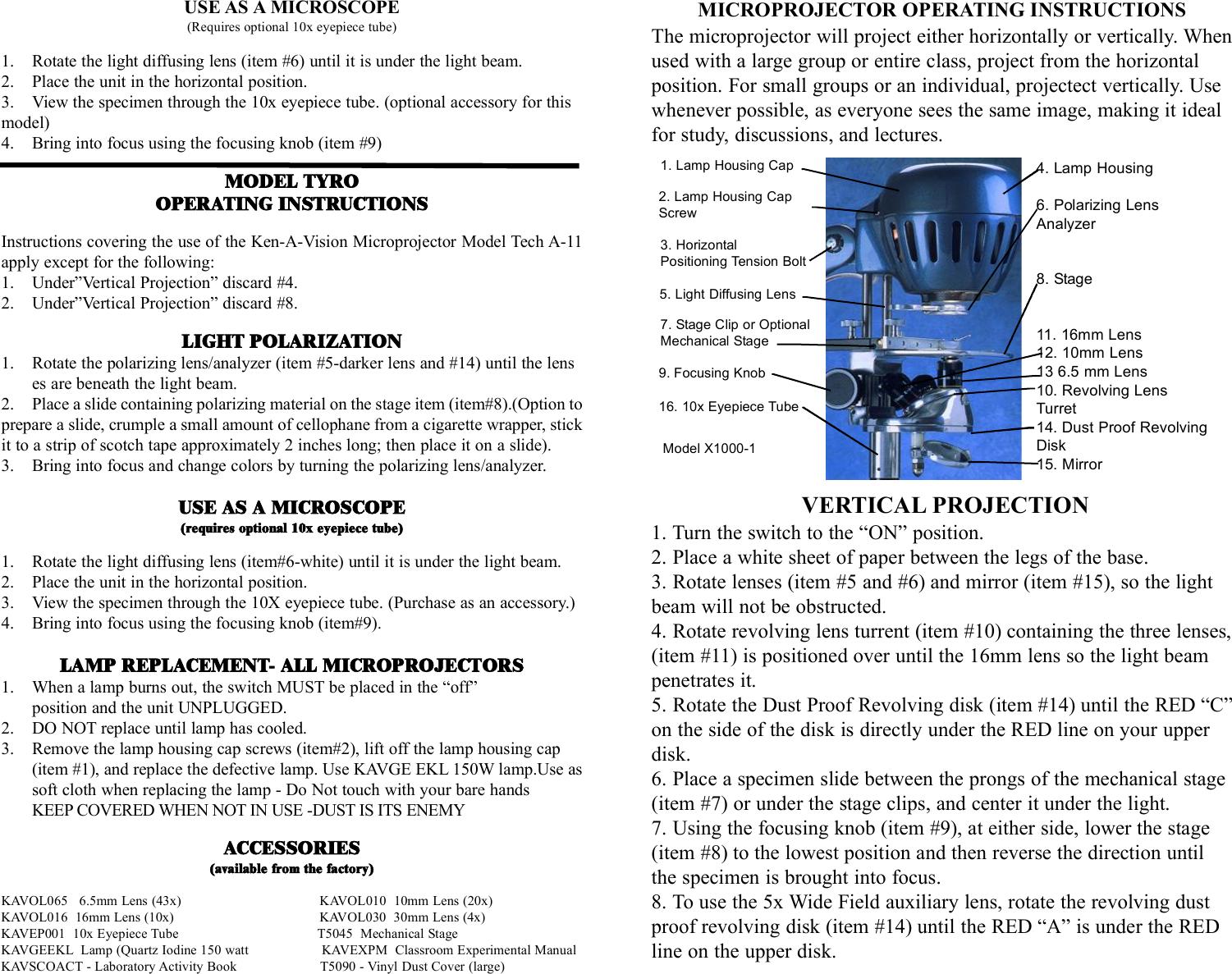 Page 2 of 4 - Ken-A-Vision Ken-A-Vision-Ken-A-Vision-Inc-Microscope-And-Magnifier-X1000-Users-Manual- Microprojector Instr Mnl V.2  Ken-a-vision-ken-a-vision-inc-microscope-and-magnifier-x1000-users-manual