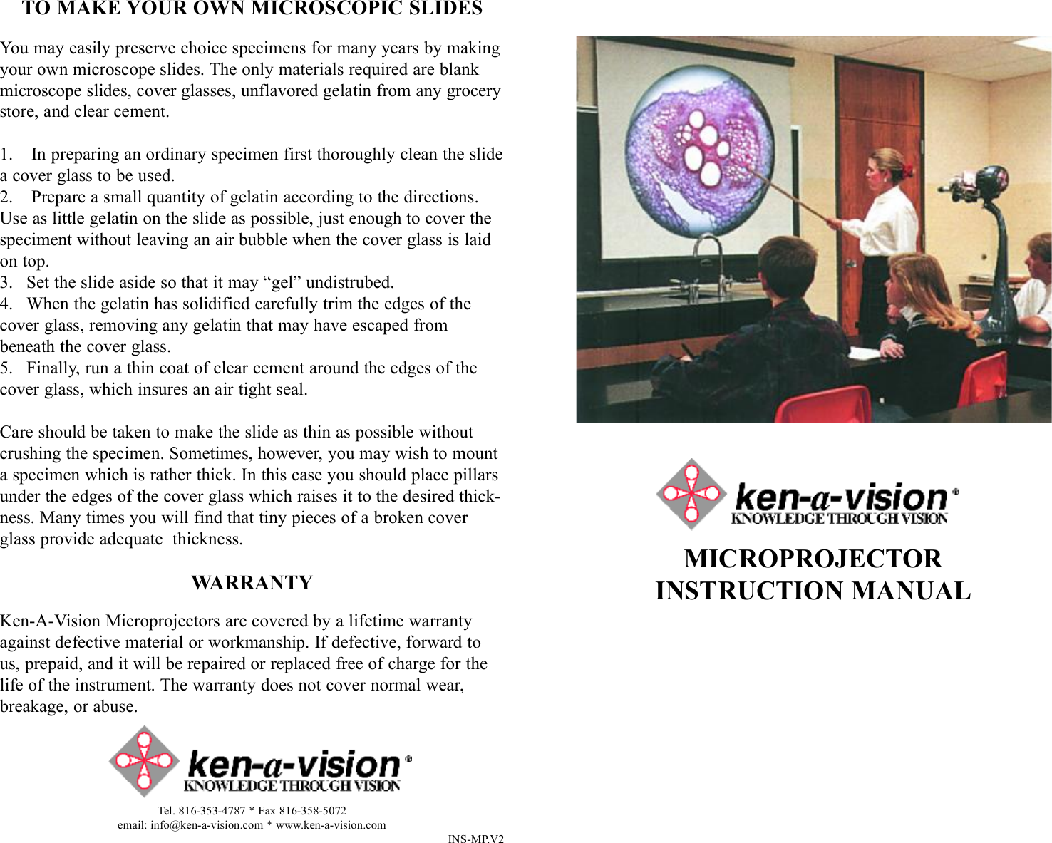 Page 3 of 4 - Ken-A-Vision Ken-A-Vision-Ken-A-Vision-Inc-Microscope-And-Magnifier-X1000-Users-Manual- Microprojector Instr Mnl V.2  Ken-a-vision-ken-a-vision-inc-microscope-and-magnifier-x1000-users-manual