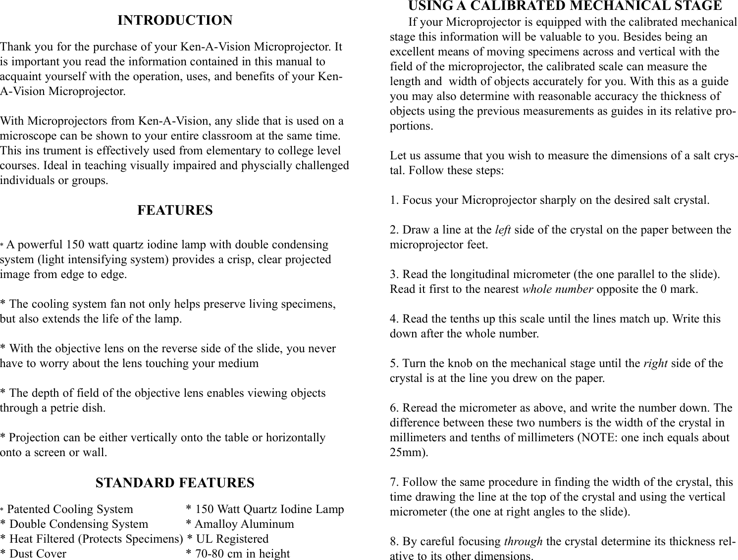Page 4 of 4 - Ken-A-Vision Ken-A-Vision-Ken-A-Vision-Inc-Microscope-And-Magnifier-X1000-Users-Manual- Microprojector Instr Mnl V.2  Ken-a-vision-ken-a-vision-inc-microscope-and-magnifier-x1000-users-manual