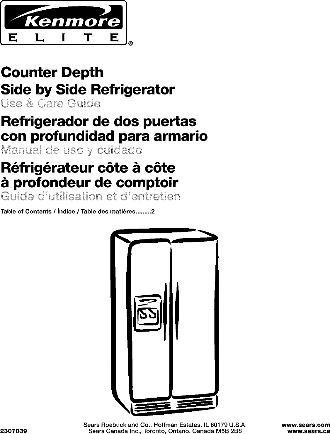 Kenmore Elite 10641523500 User Manual SIDE BY REFRIGERATOR Manuals And