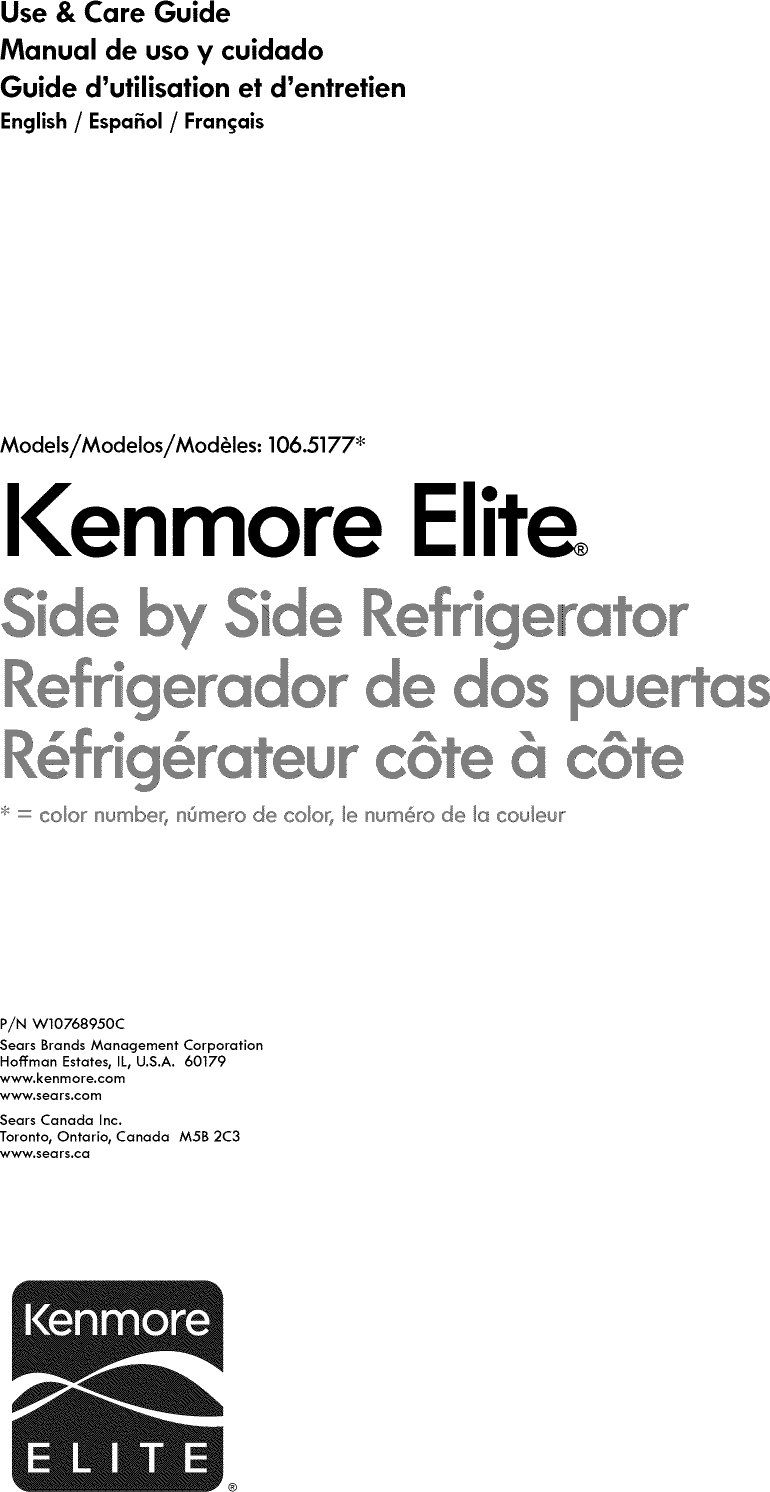 Kenmore Elite 10651772510 User Manual REFRIGERATOR Manuals And Guides