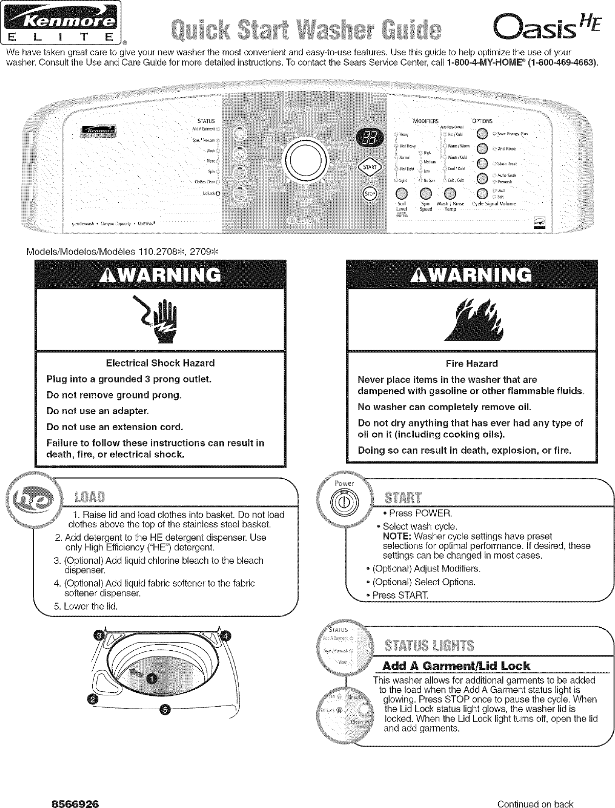 Page 1 of 6 - Kenmore Elite 11027082601 User Manual  RESIDENTIAL WASHER - Manuals And Guides L0606294