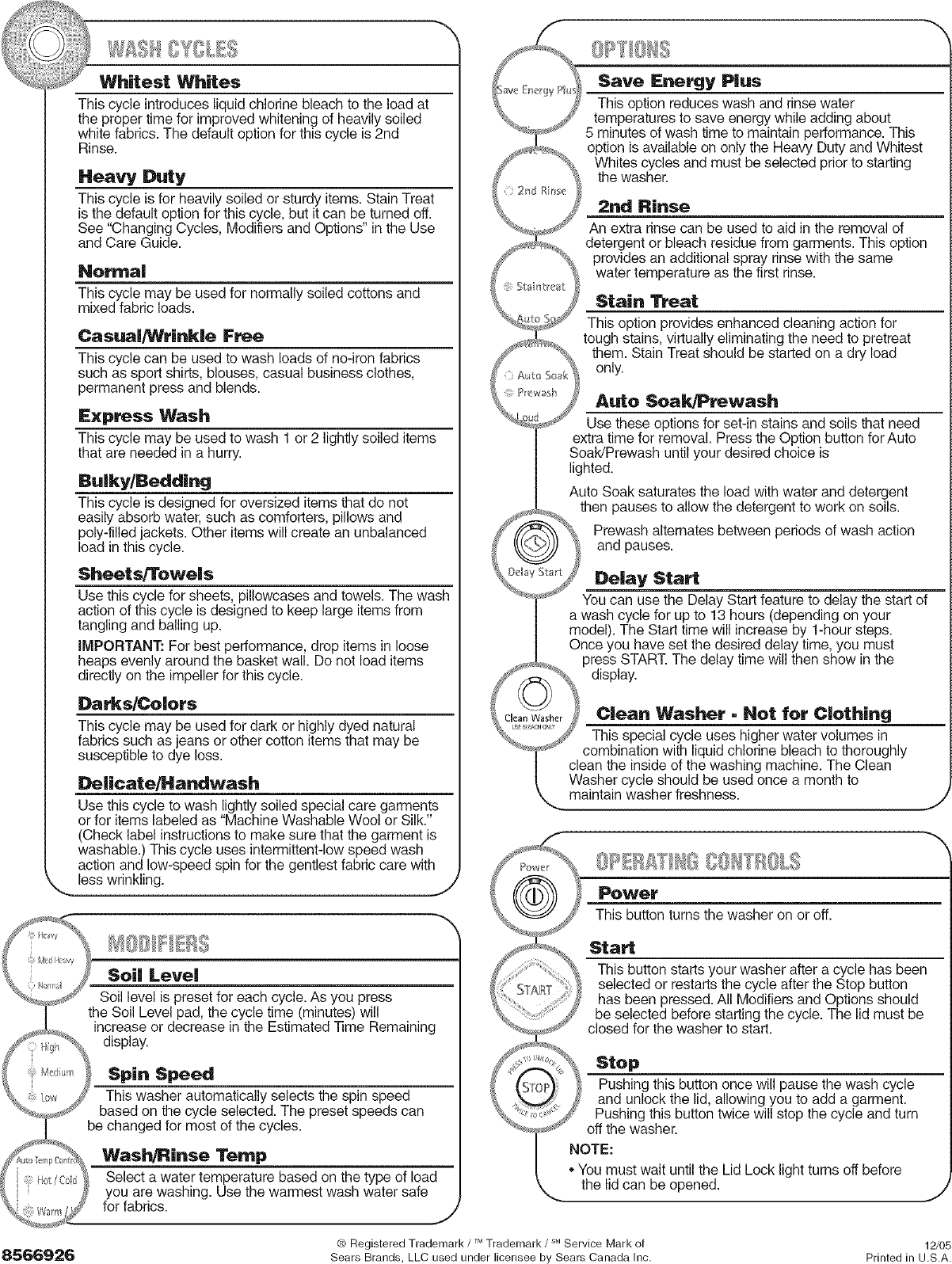 Page 2 of 6 - Kenmore Elite 11027082601 User Manual  RESIDENTIAL WASHER - Manuals And Guides L0606294