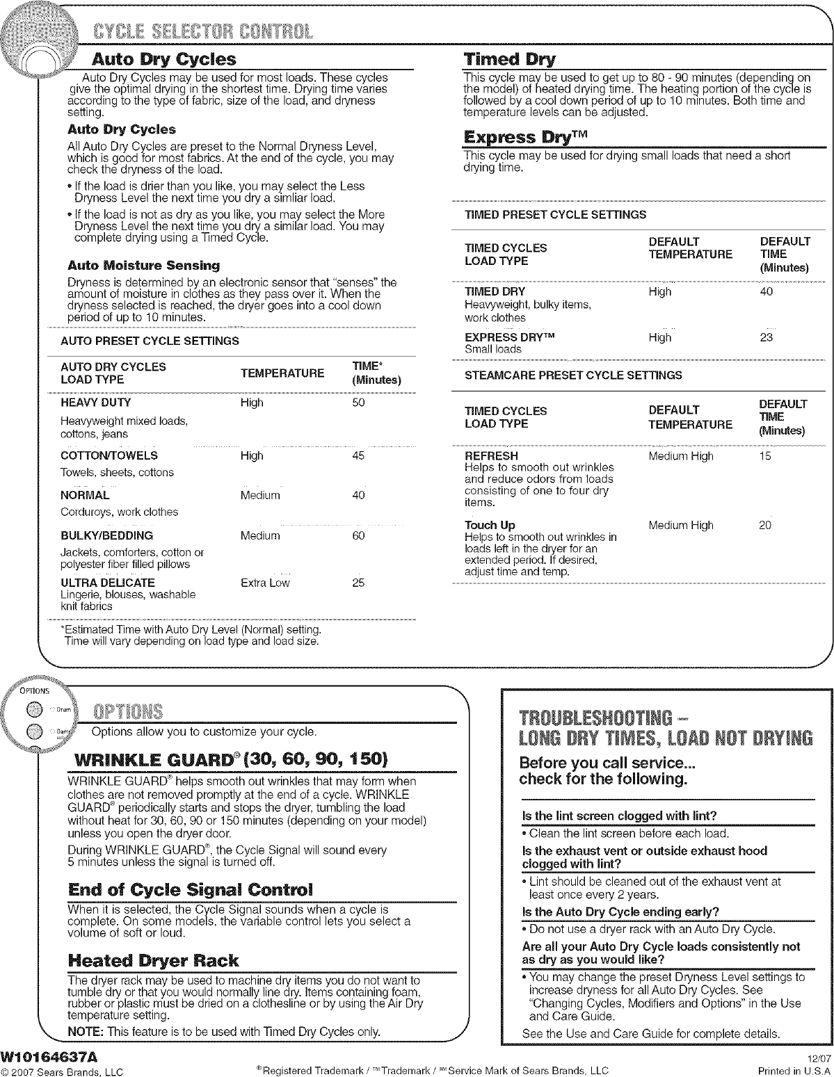 Page 2 of 4 - Kenmore Elite 11068082701 User Manual  RESIDENTIAL DRYER - Manuals And Guides L0801314