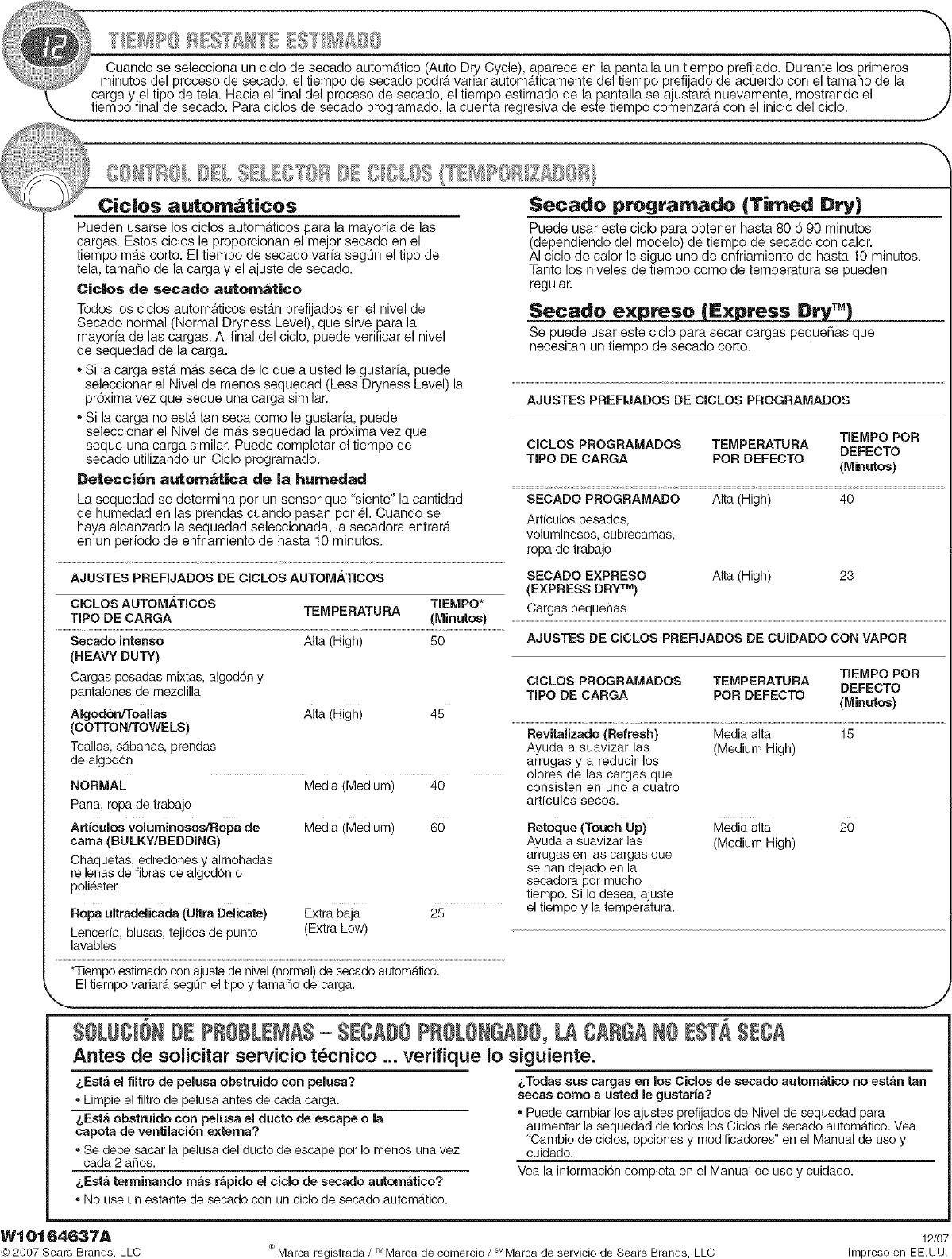 Page 4 of 4 - Kenmore Elite 11068082701 User Manual  RESIDENTIAL DRYER - Manuals And Guides L0801314