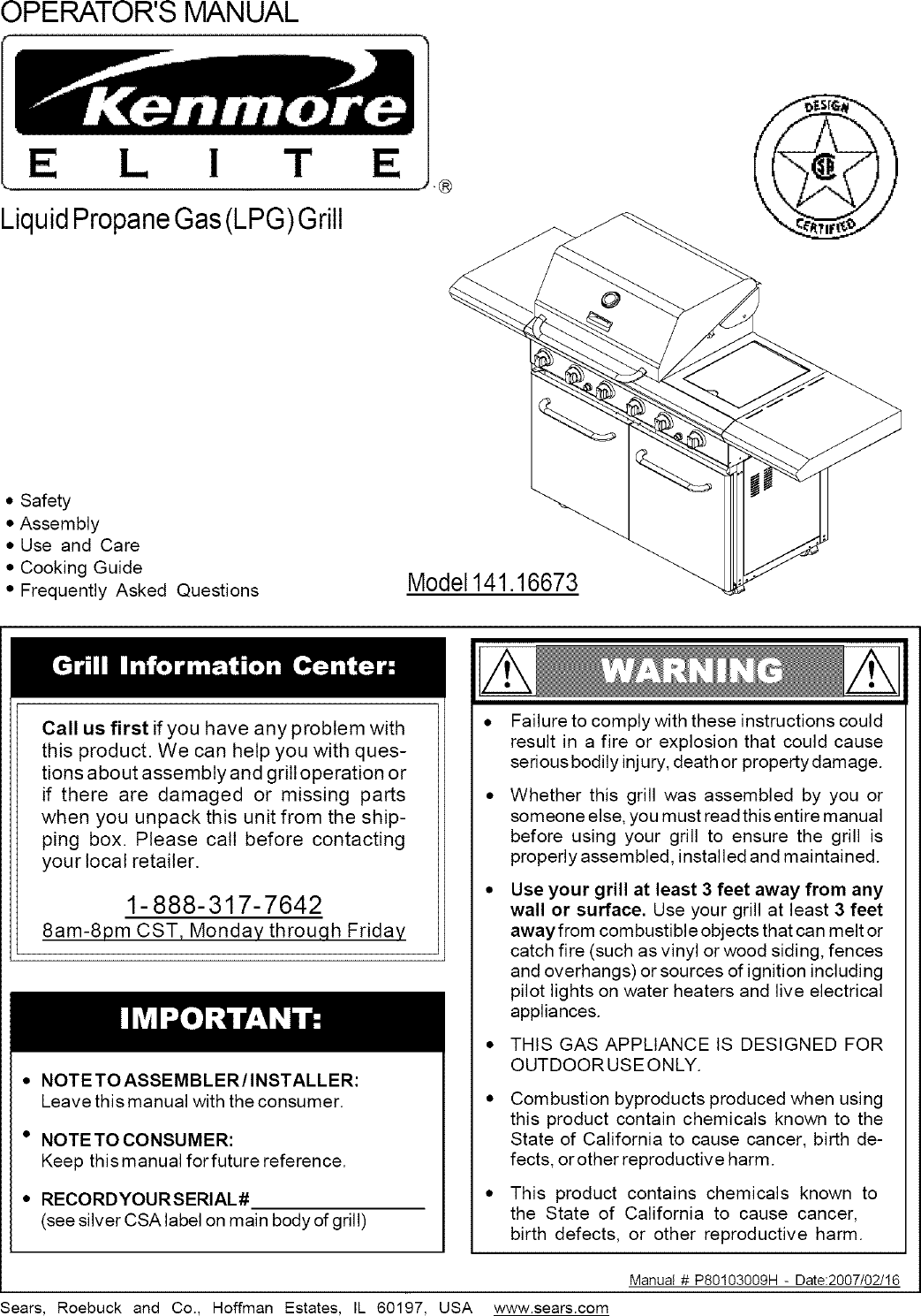 Kenmore Elite 14116673 User Manual Gas Grill Manuals And Guides L0703045 7091