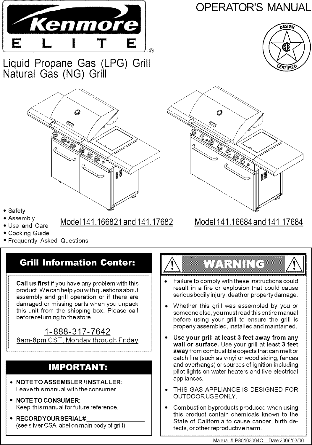 Kenmore Elite 141166821 User Manual GAS GRILL Manuals And Guides L0606138
