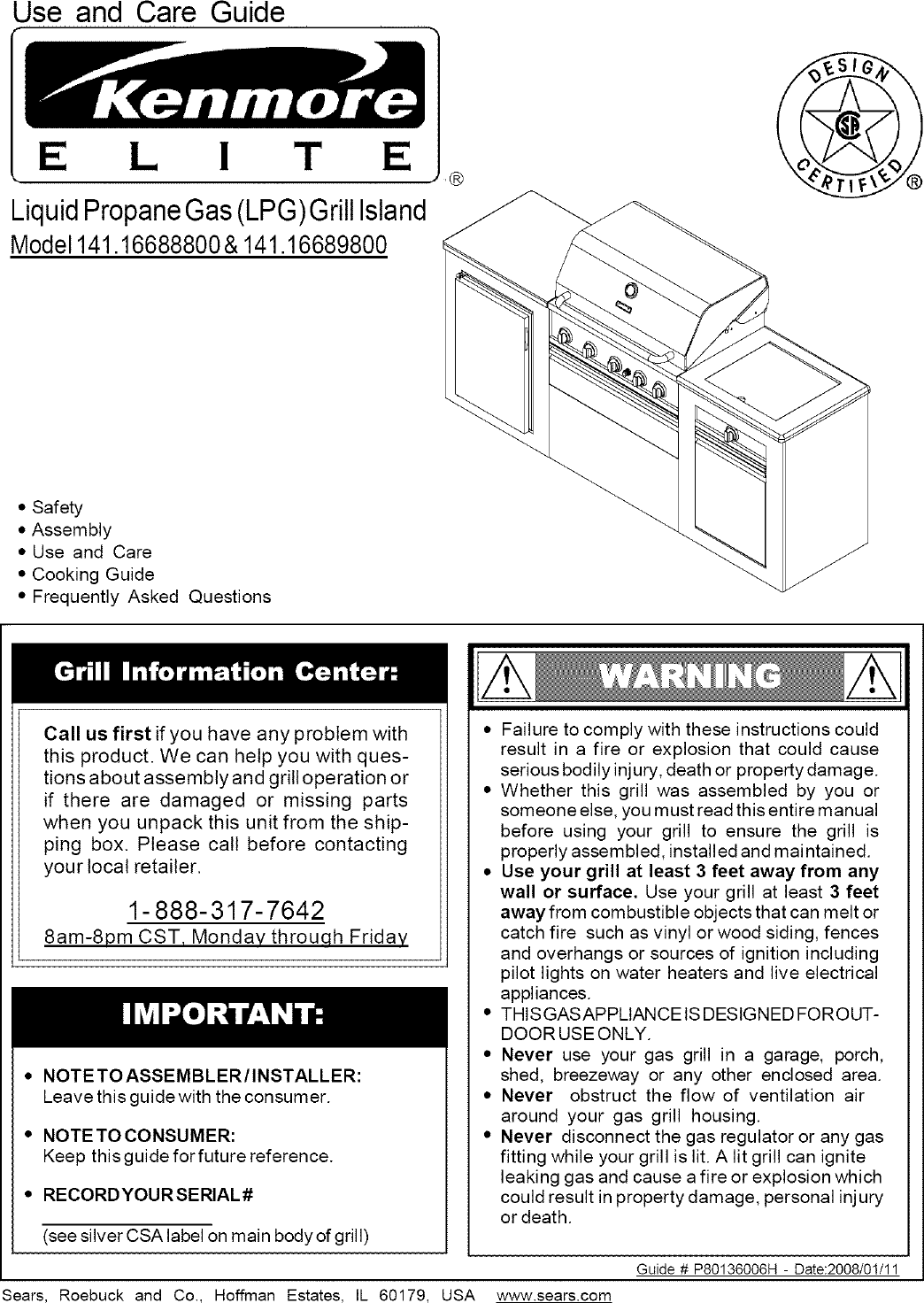 Kenmore Elite 14116688800 User Manual GAS GRILL/ISLAND Manuals And
