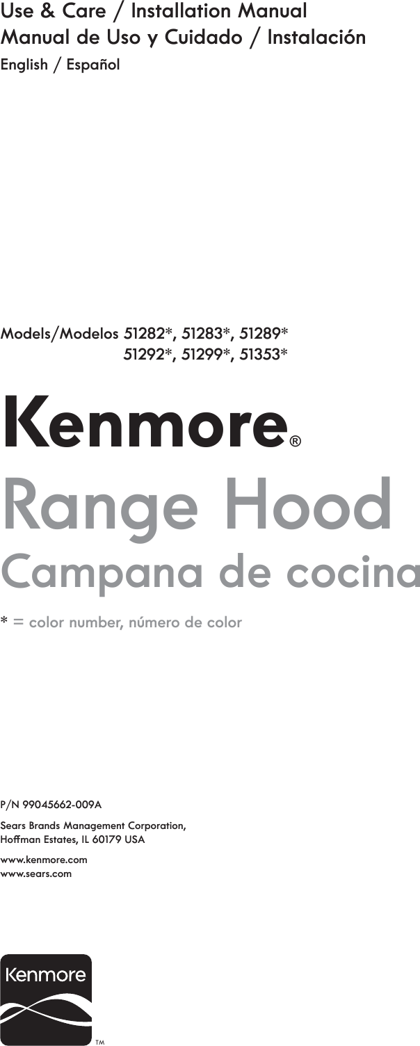 Kenmore Elite 23351403710 51282 83 89 92 99 51353 99045662 009a User Manual Range Hood 2129