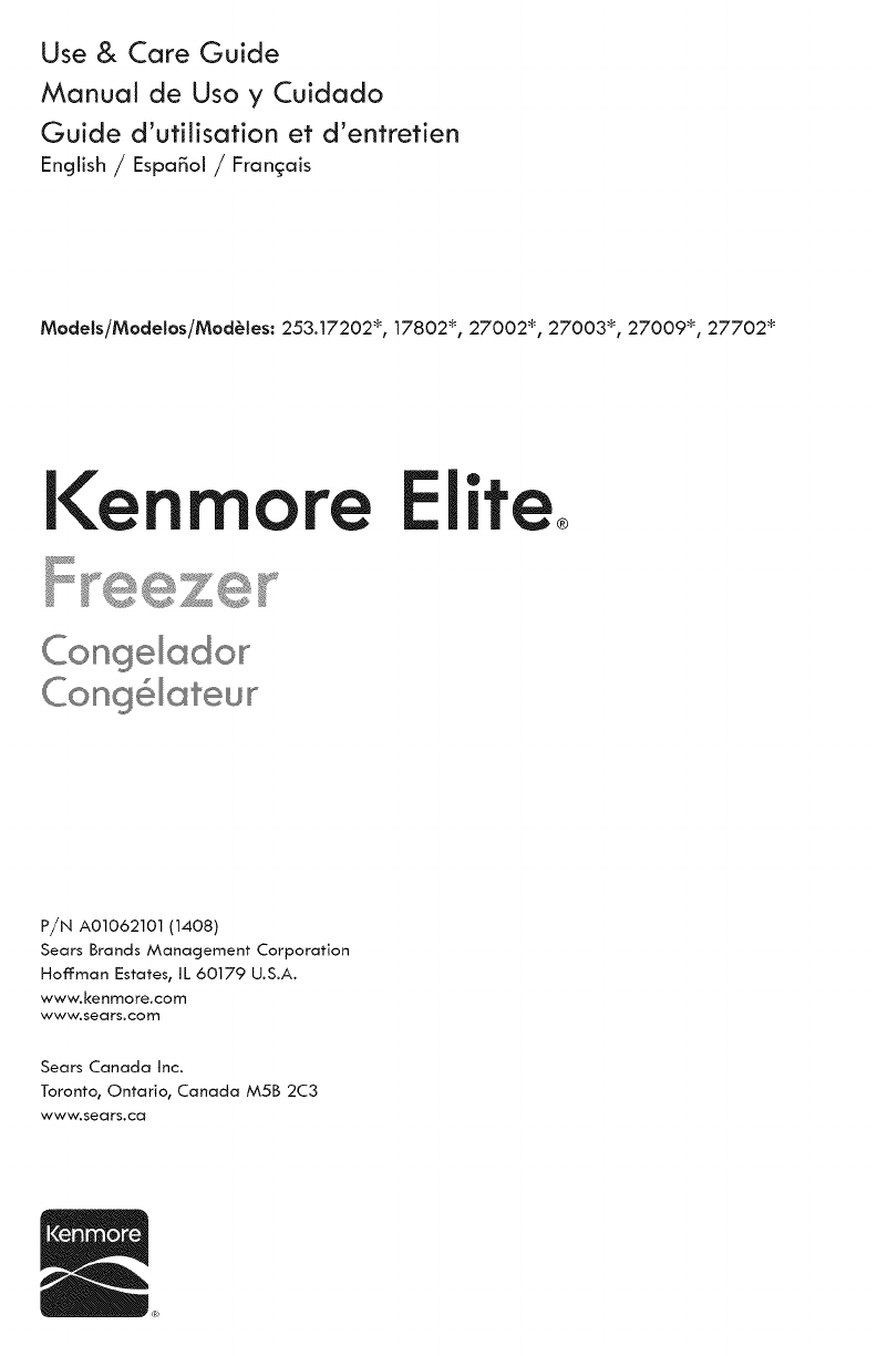 Kenmore Elite 25317202410 User Manual FREEZER Manuals And Guides 1409521L