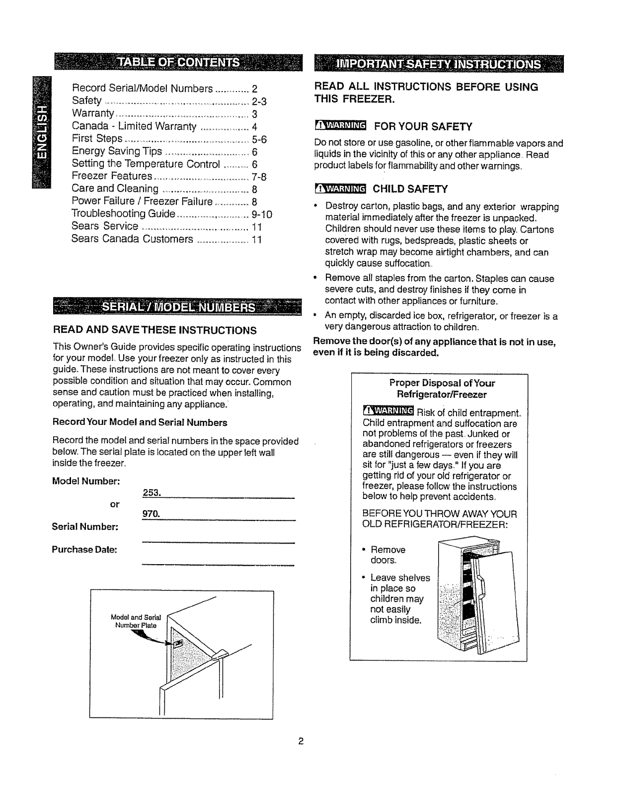 Kenmore Elite 25329082990 User Manual UPRIGHT FREEZER Manuals And