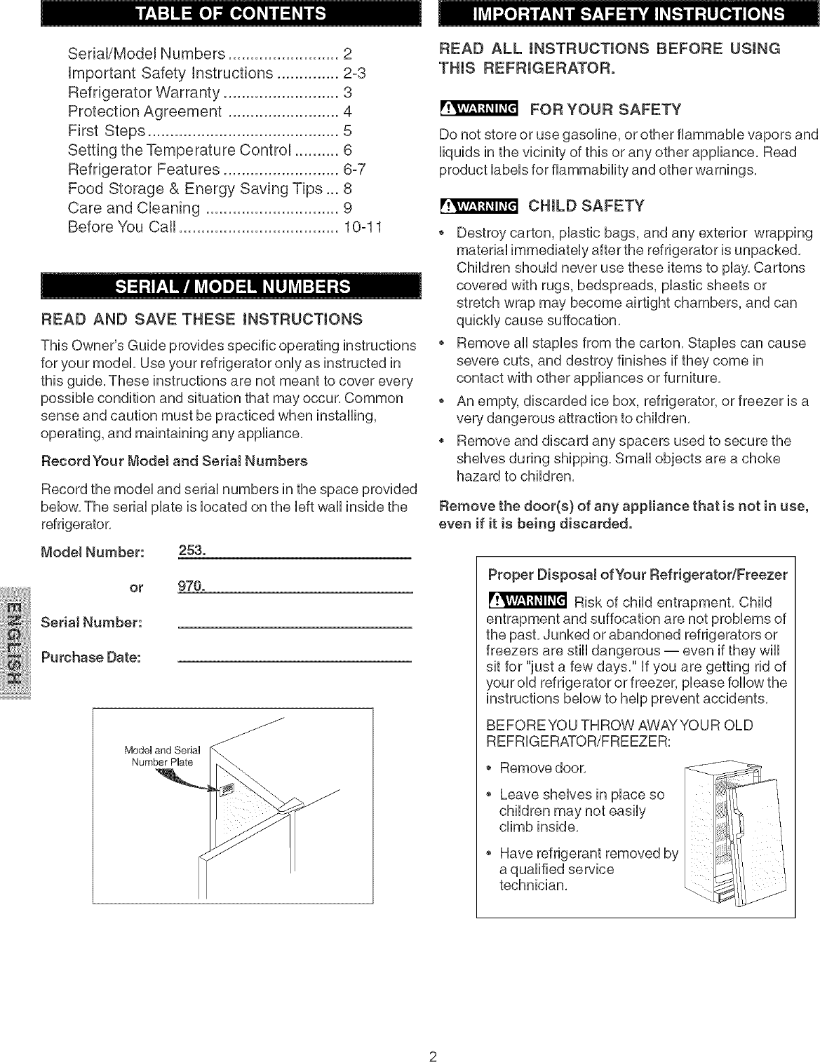 Page 2 of 11 - Kenmore Elite 25344703000 User Manual  REFRIGERATOR - Manuals And Guides L0502183