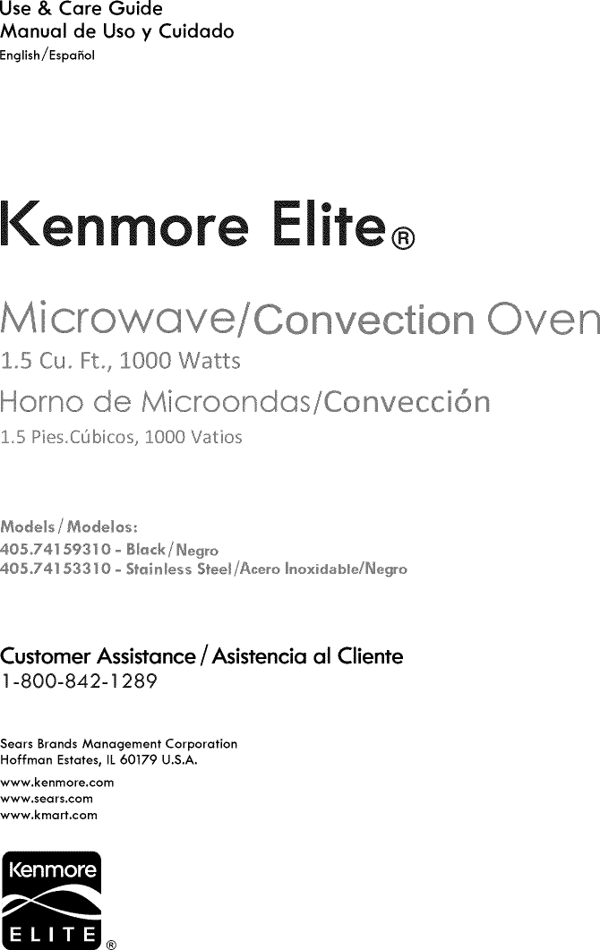 Kenmore Elite 40574153310 User Manual MICROWAVE Manuals And Guides 1307194L