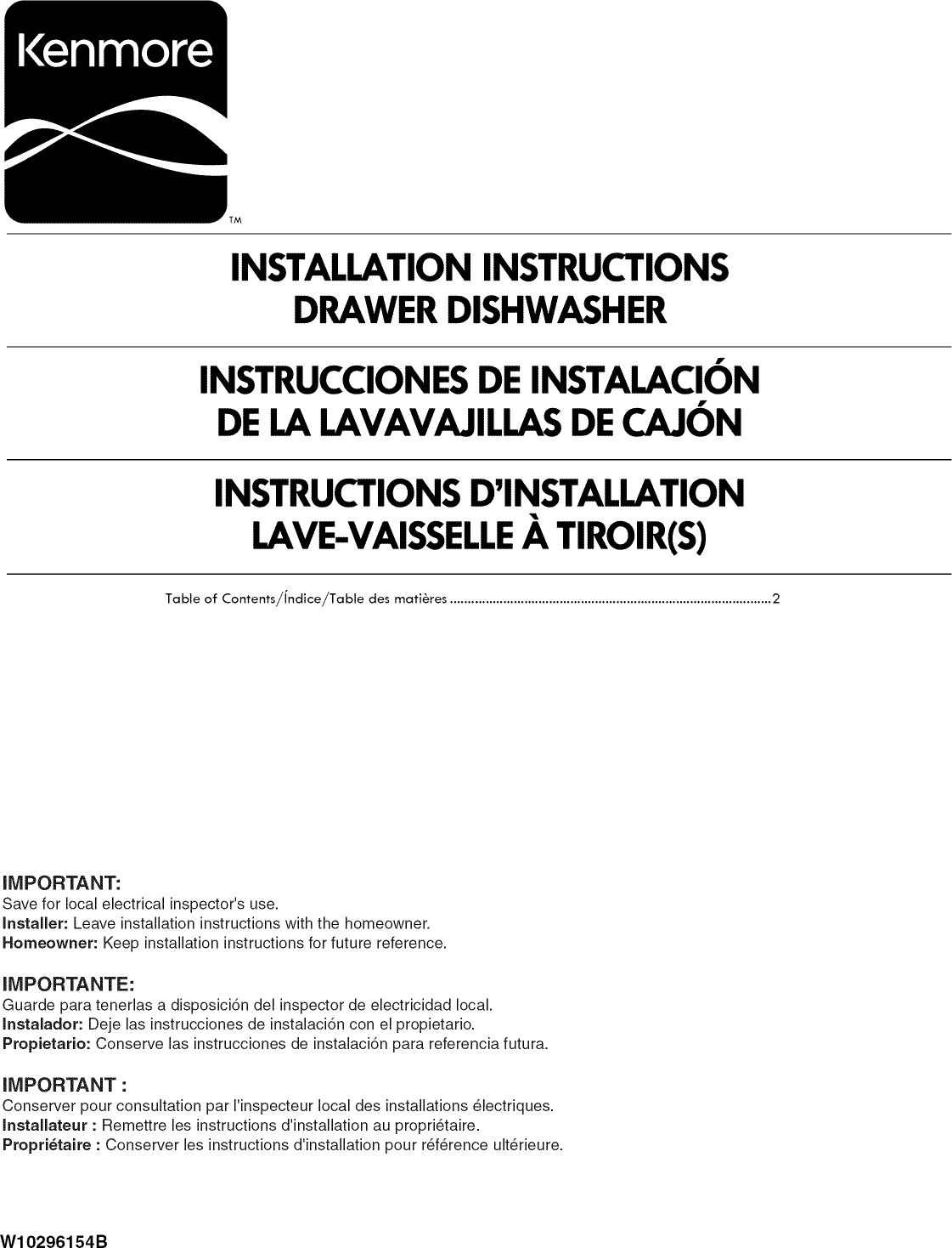Kenmore Elite 665133426 User Manual Drawer Dishwasher Manuals And