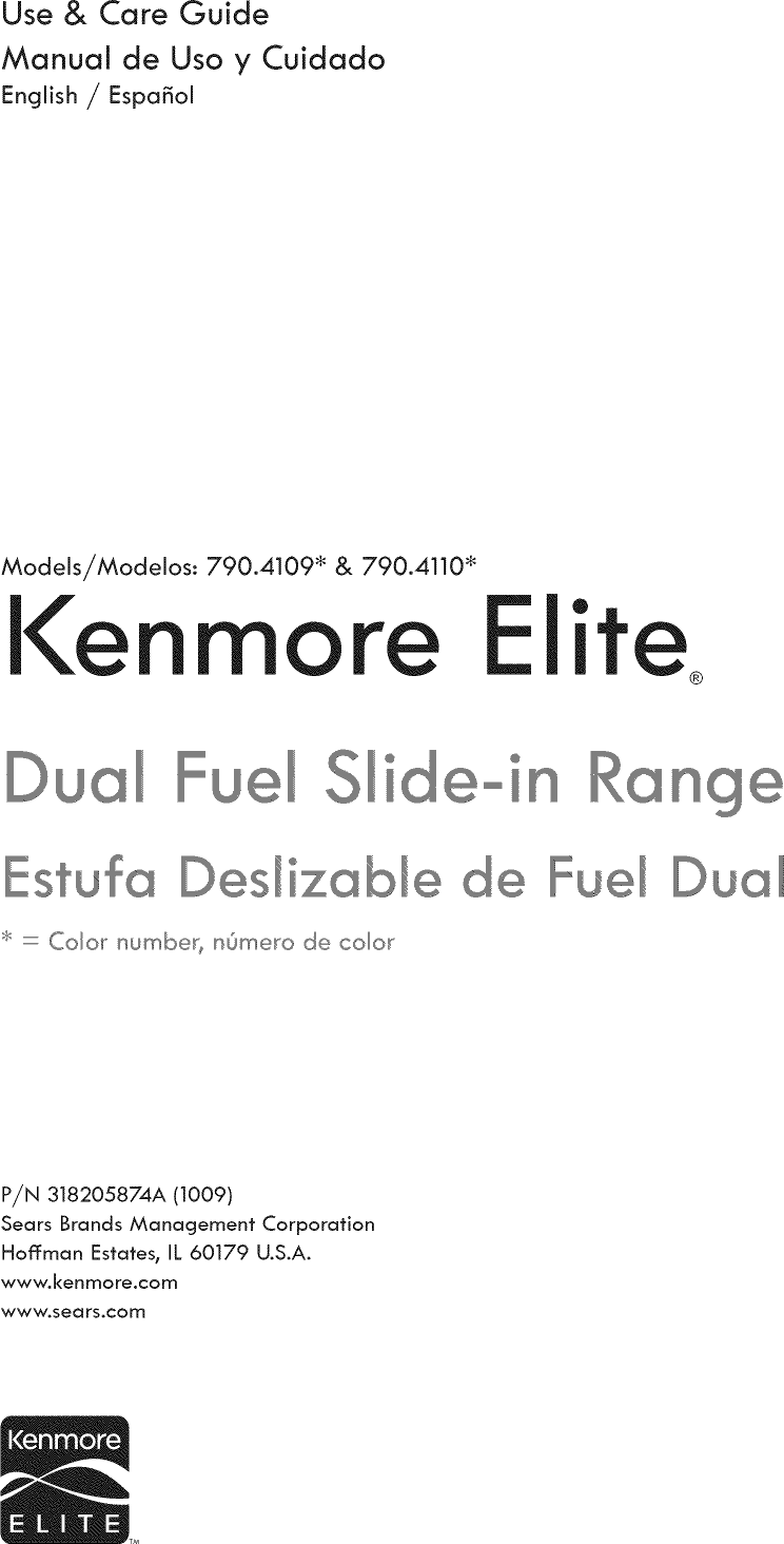 Kenmore Elite 79041093100 1104067L User Manual DUAL FUEL RANGE Manuals