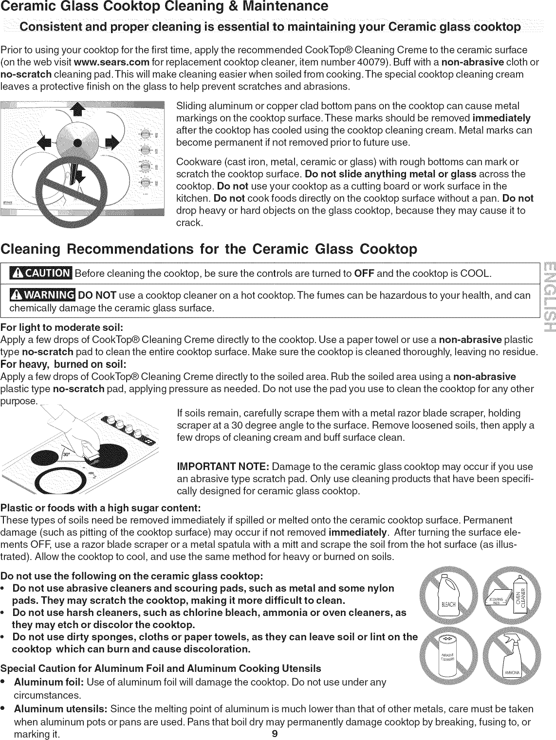 Page 9 of 12 - Kenmore Elite 79041239800 User Manual  COOKTOP - Manuals And Guides L0810541