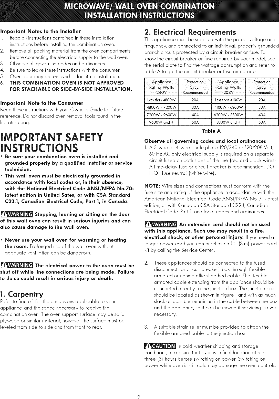 Page 2 of 12 - Kenmore Elite 79048909000 User Manual  WALL OVEN/MICROWAVE COMBO - Manuals And Guides 1009400L