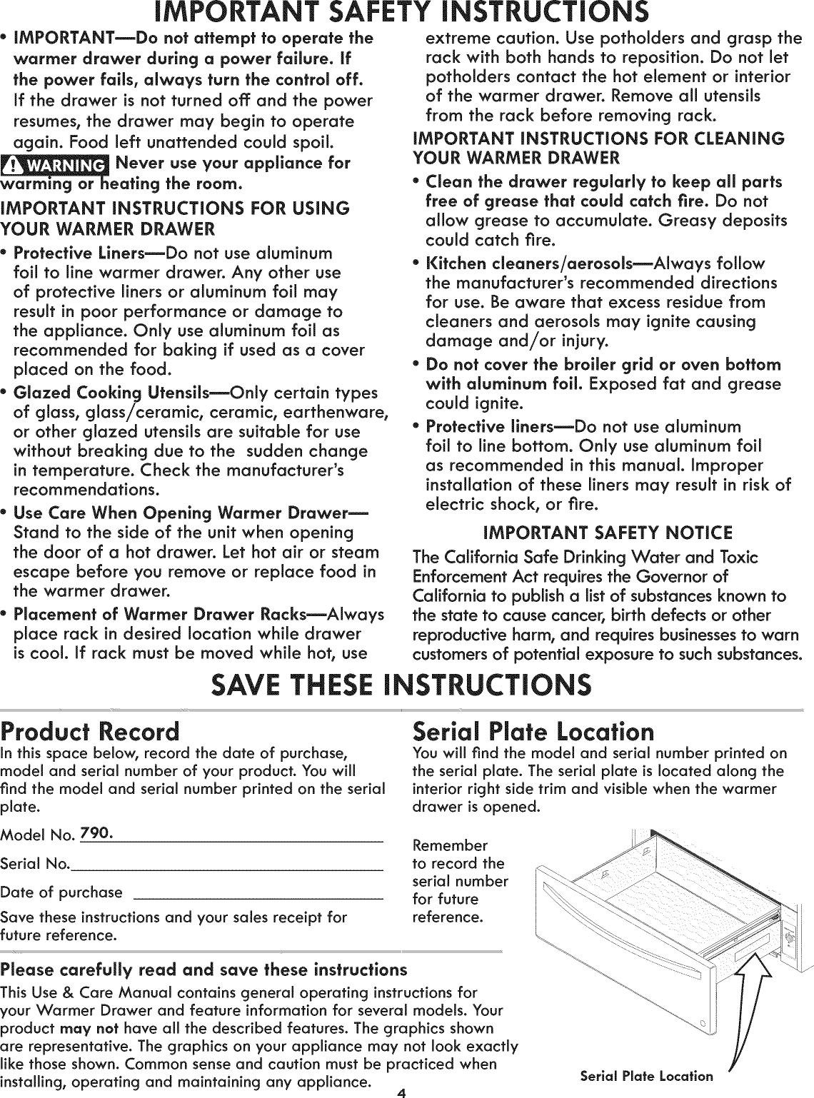 Page 4 of 10 - Kenmore Elite 79049283000 1008651L User Manual  WARMER DRAWER - Manuals And Guides