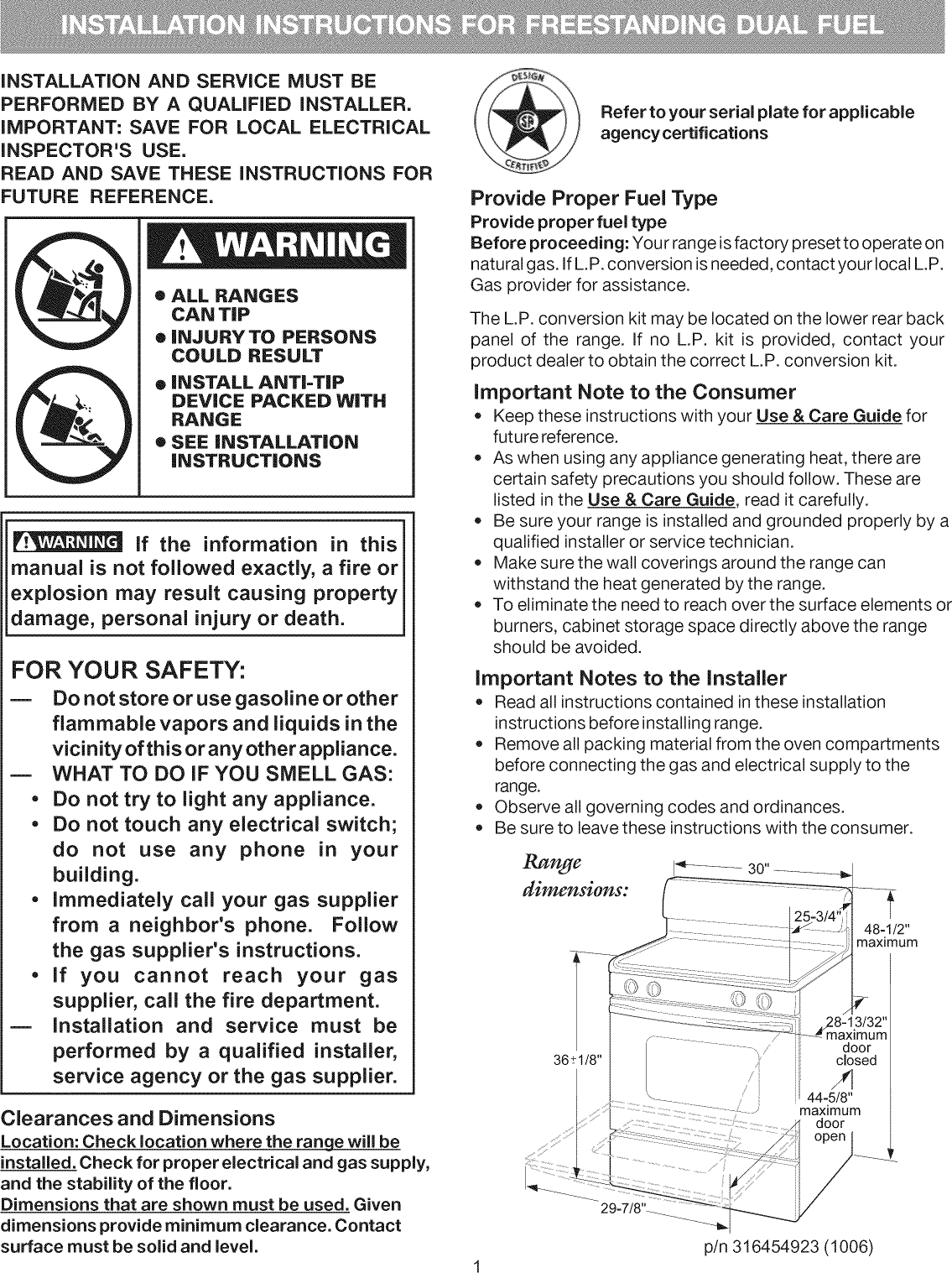 Page 1 of 12 - Kenmore Elite 79078502012 User Manual  GAS RANGE - Manuals And Guides 1010775L