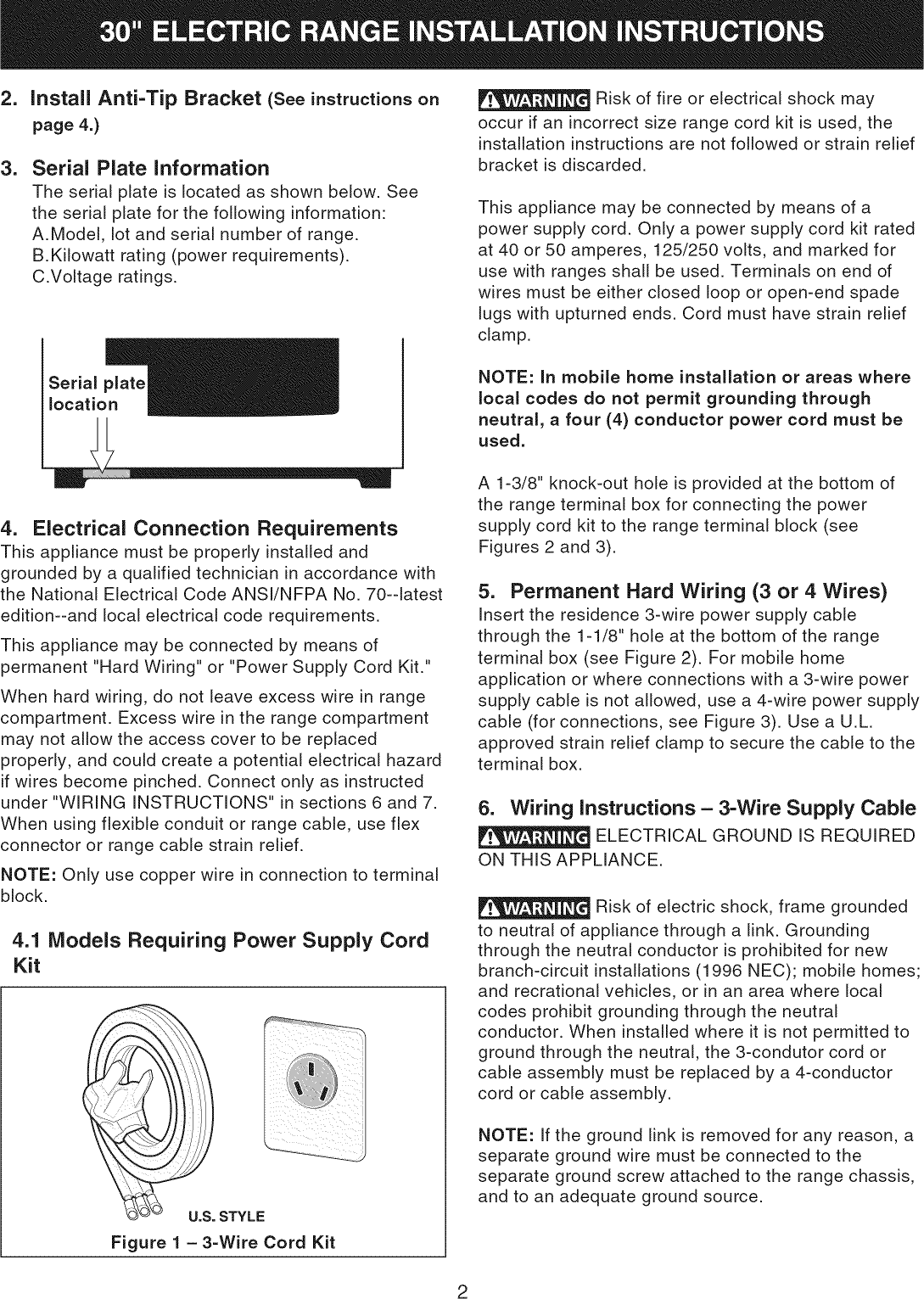 Page 2 of 8 - Kenmore Elite 79097502000 User Manual  ELECTRIC RANGE - Manuals And Guides L0811331