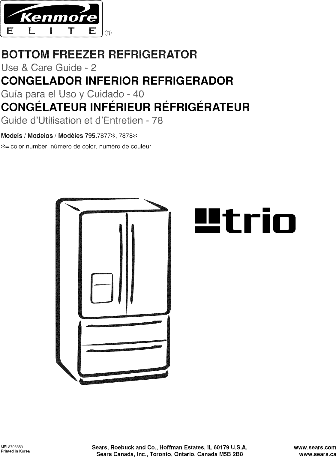 Kenmore refrigerator 363.8704412 user manual online