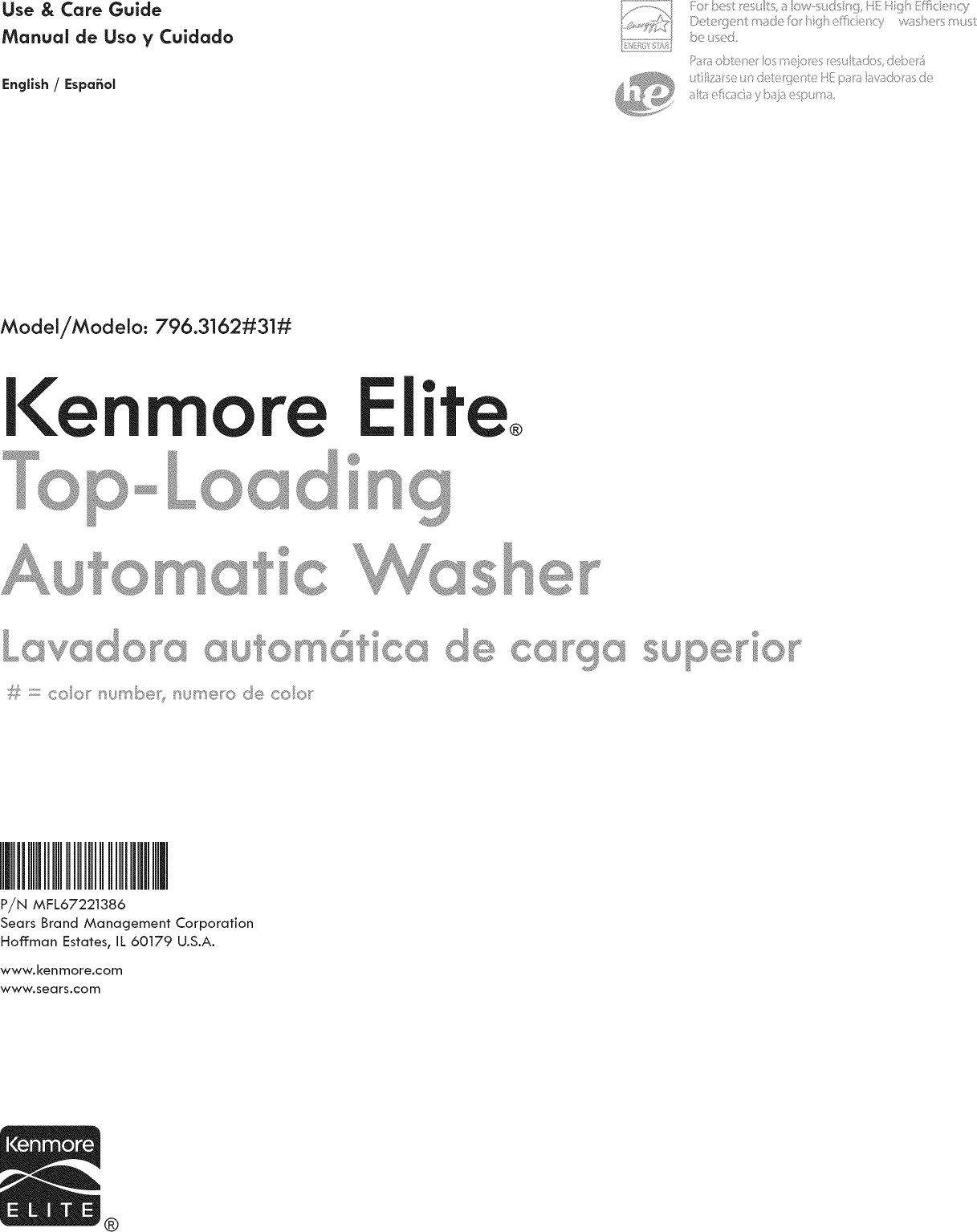 Kenmore Elite 79631622310 User Manual WASHER Manuals And Guides 1309442L