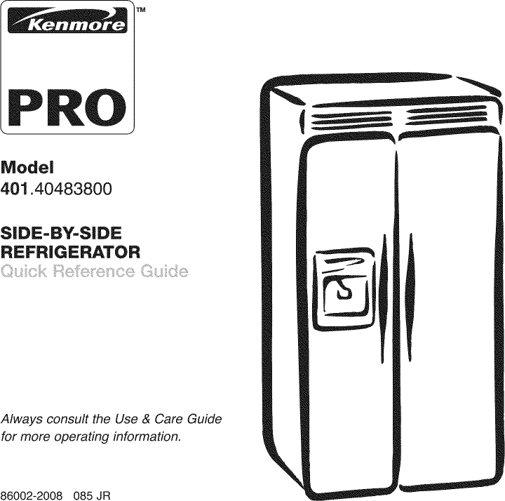 Kenmore Pro 40140483800 User Manual REFRIGERATOR Manuals And Guides ...