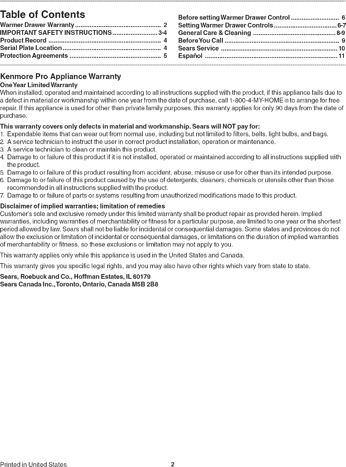 Kenmore Pro 79048003601 User Manual WARMING DRAWER Manuals And Guides