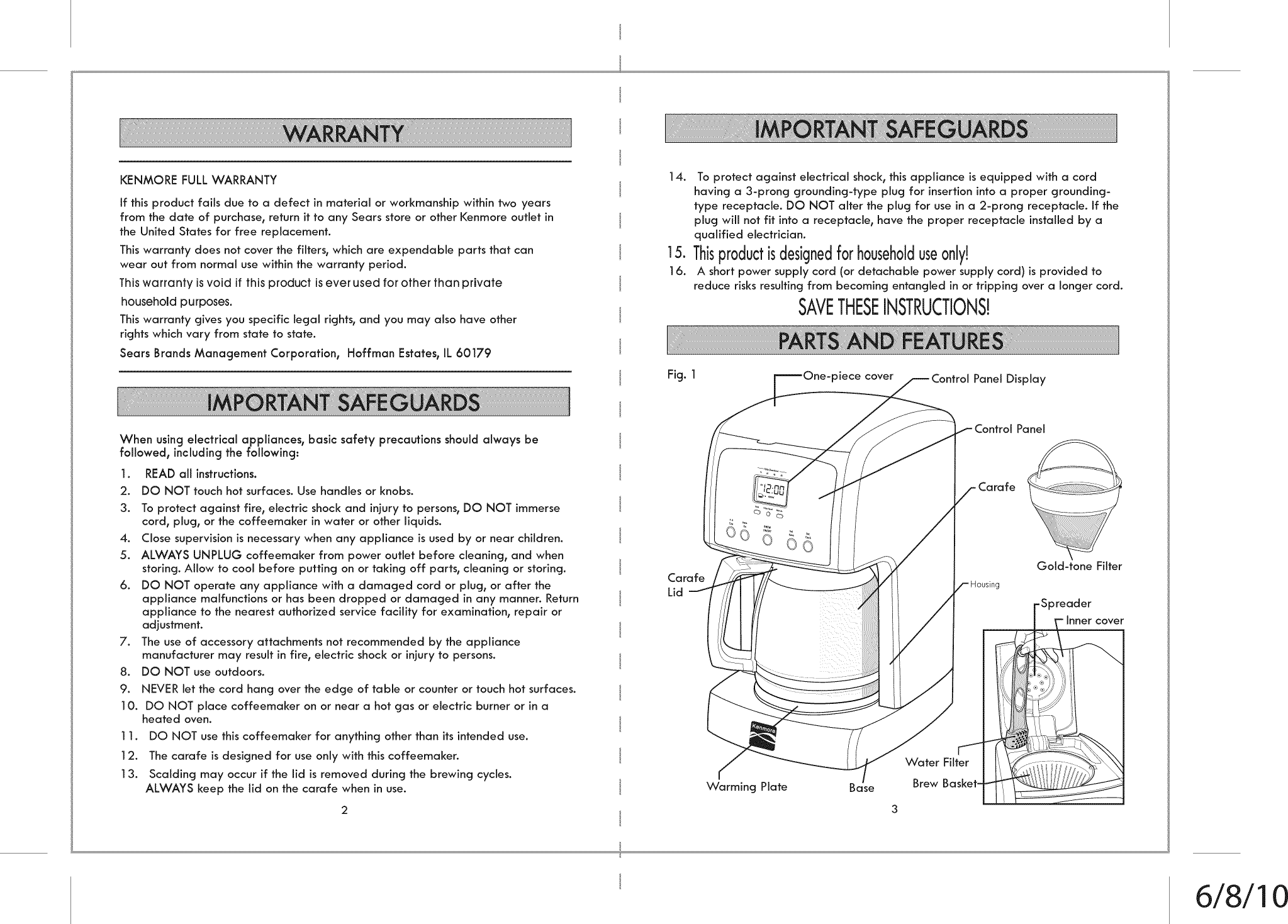 Page 2 of 11 - Kenmore 10004203 User Manual  COFFEE MAKER - Manuals And Guides 1312589L