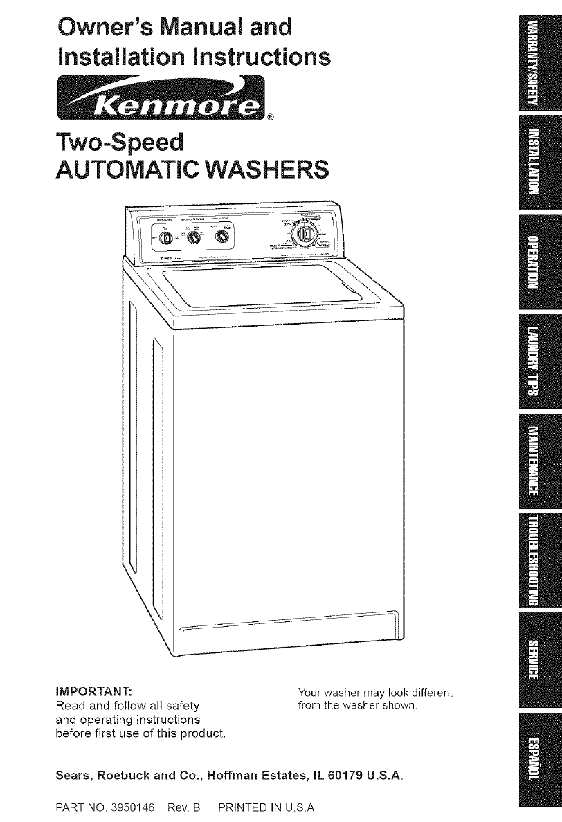 Kenmore 11016202691 User Manual AUTOMATIC WASHER Manuals And Guides 